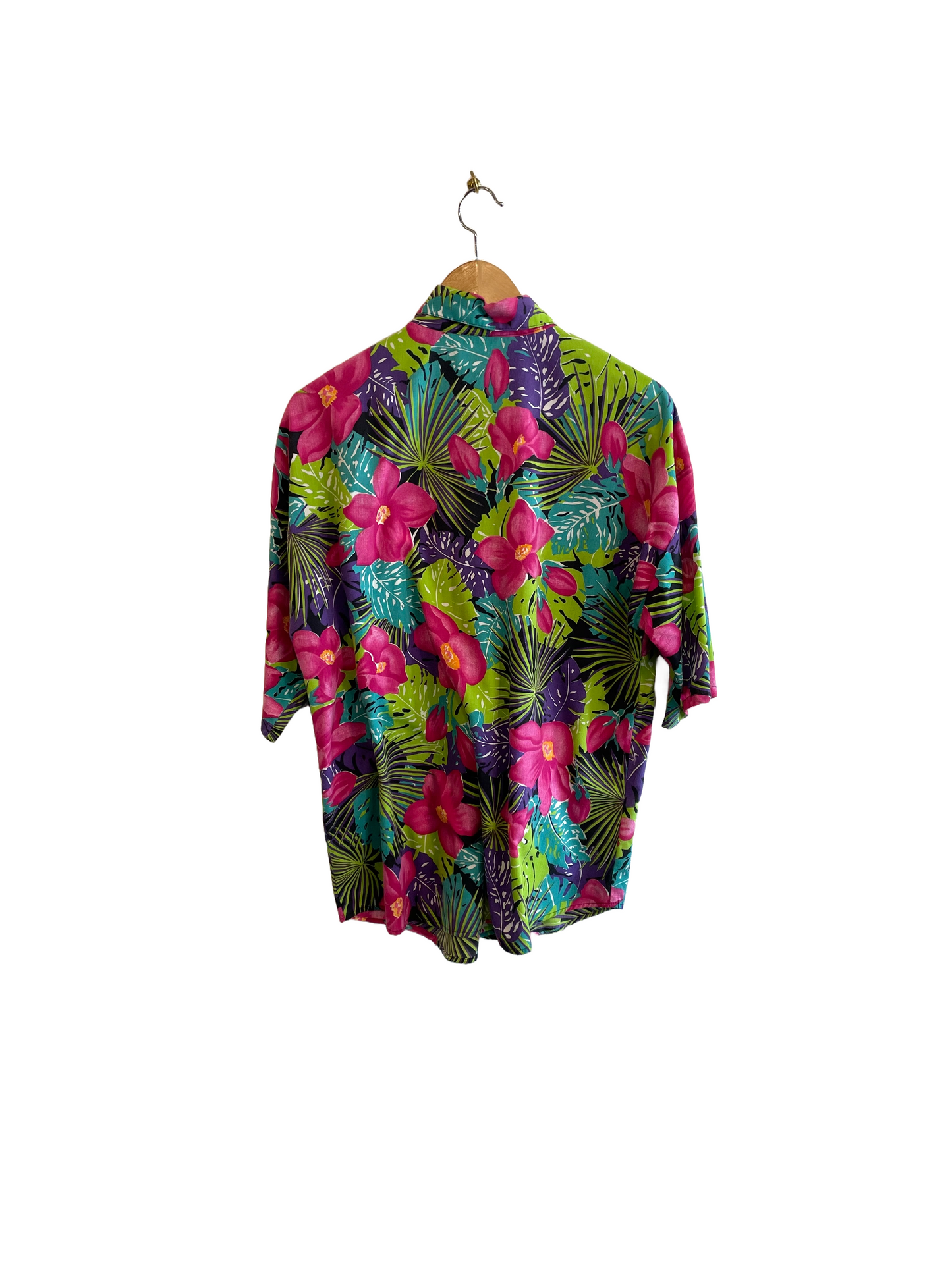 1980s Magenta Jungle Print Cotton Structured Blouse
