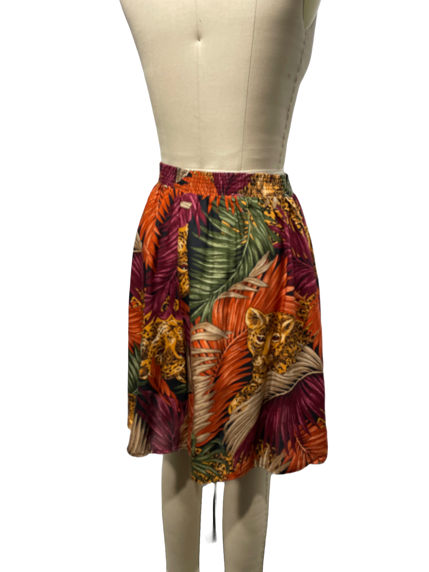 1980s Deep Tones Jungle Animals Print Rayon Shorts