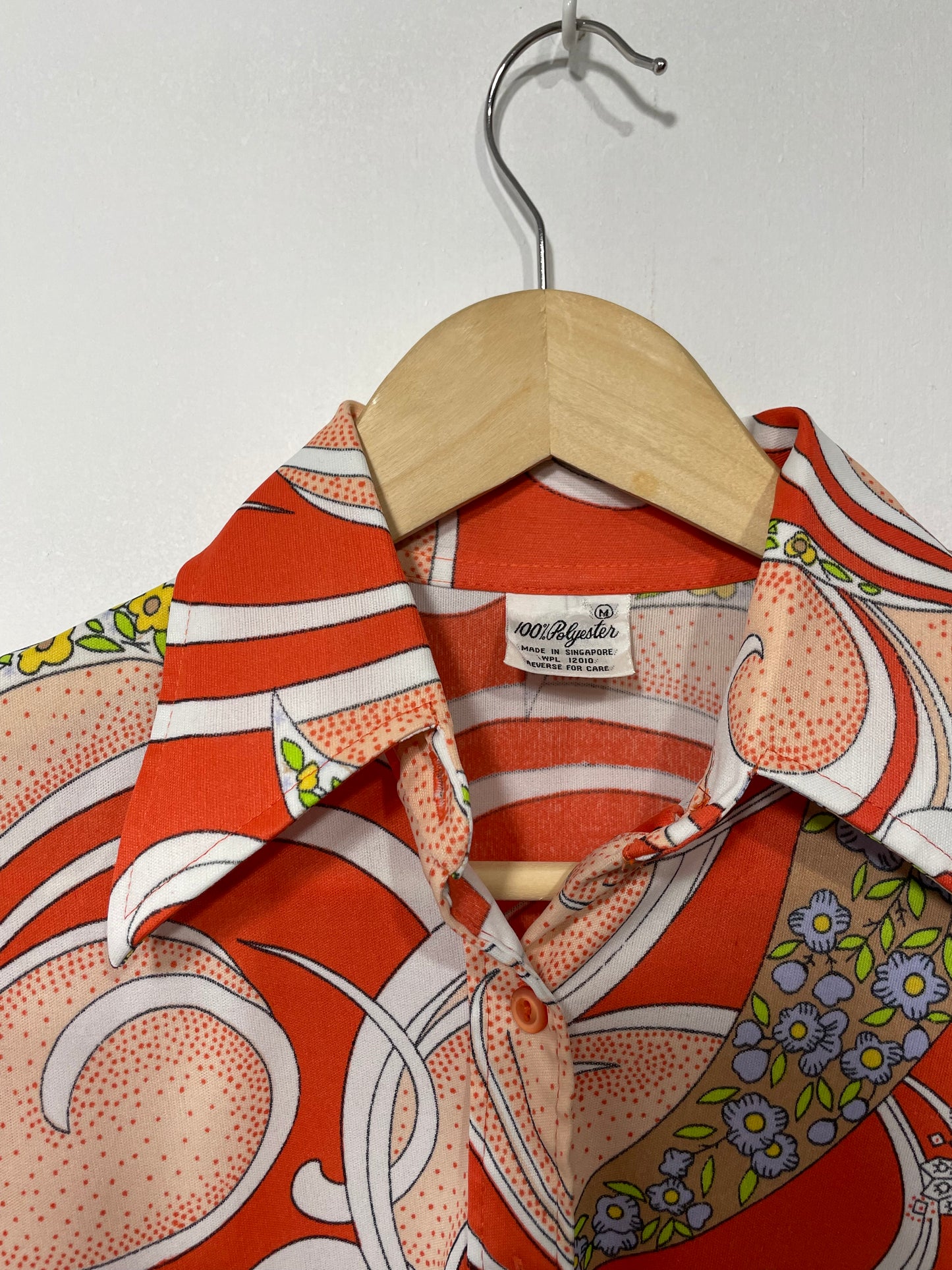 1970s Orange Polyester Paisley Leisure Blouse