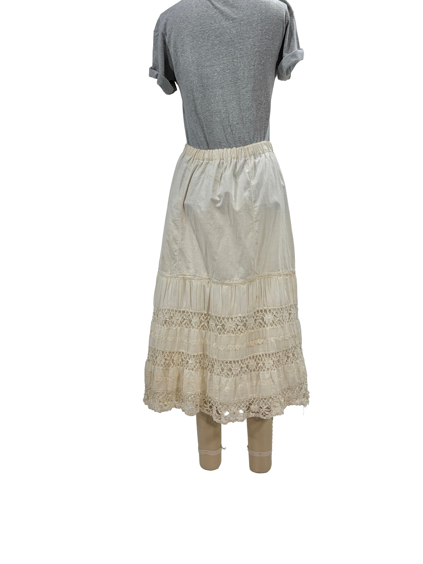 1910s White Cotton Crochet Petticoat (Altered Elastic Waist)