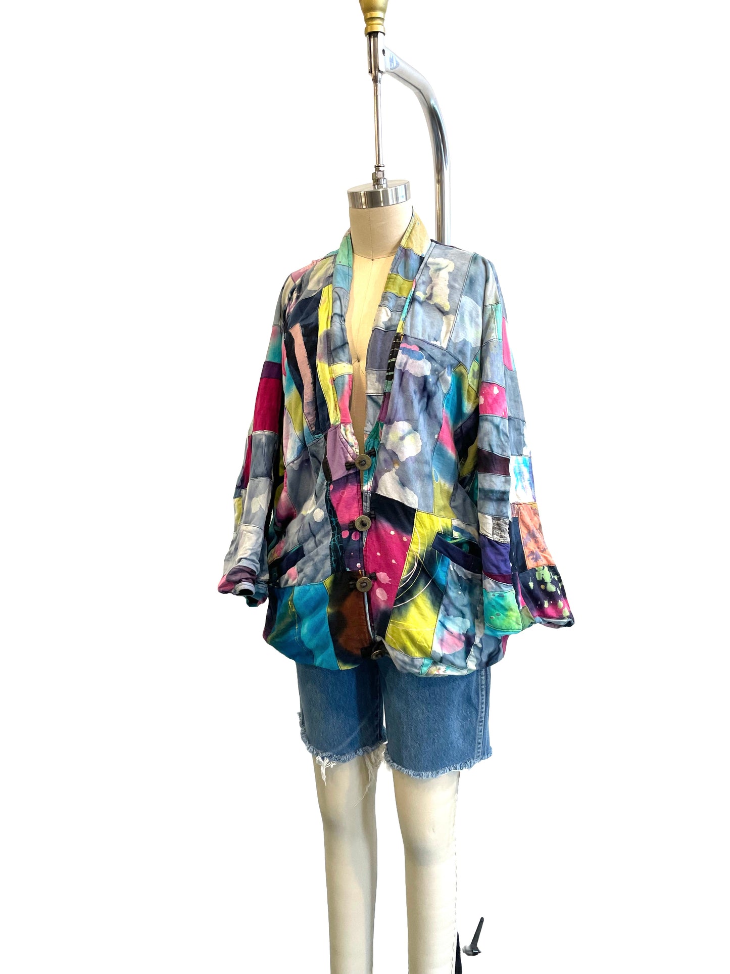 1990s Acid Patchwork Cotton Batwing Jacket