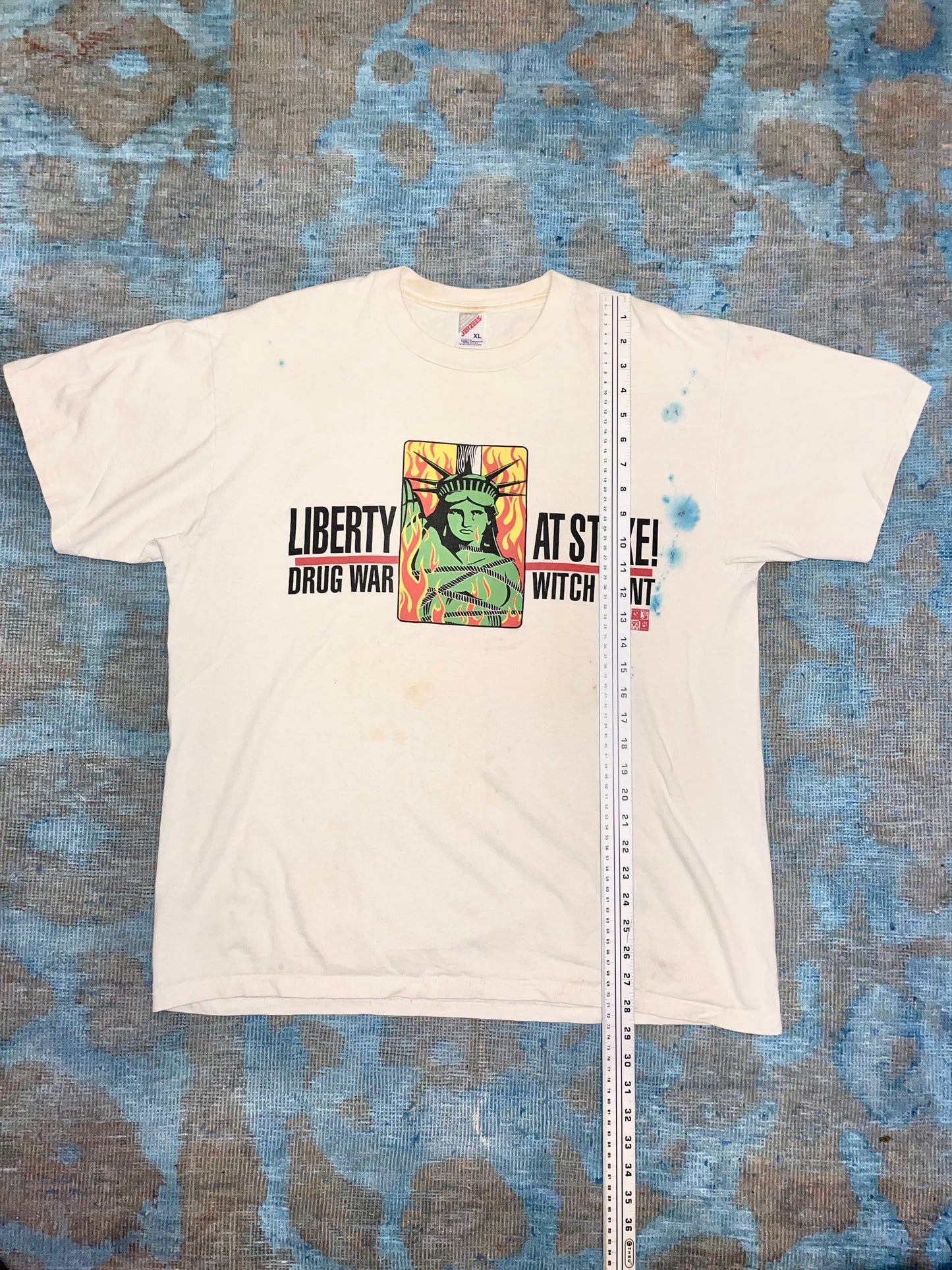 Drug War Witch Hunt! Liberty At Stake! ca. 1990s White Double Sided  Vintage T-Shirt
