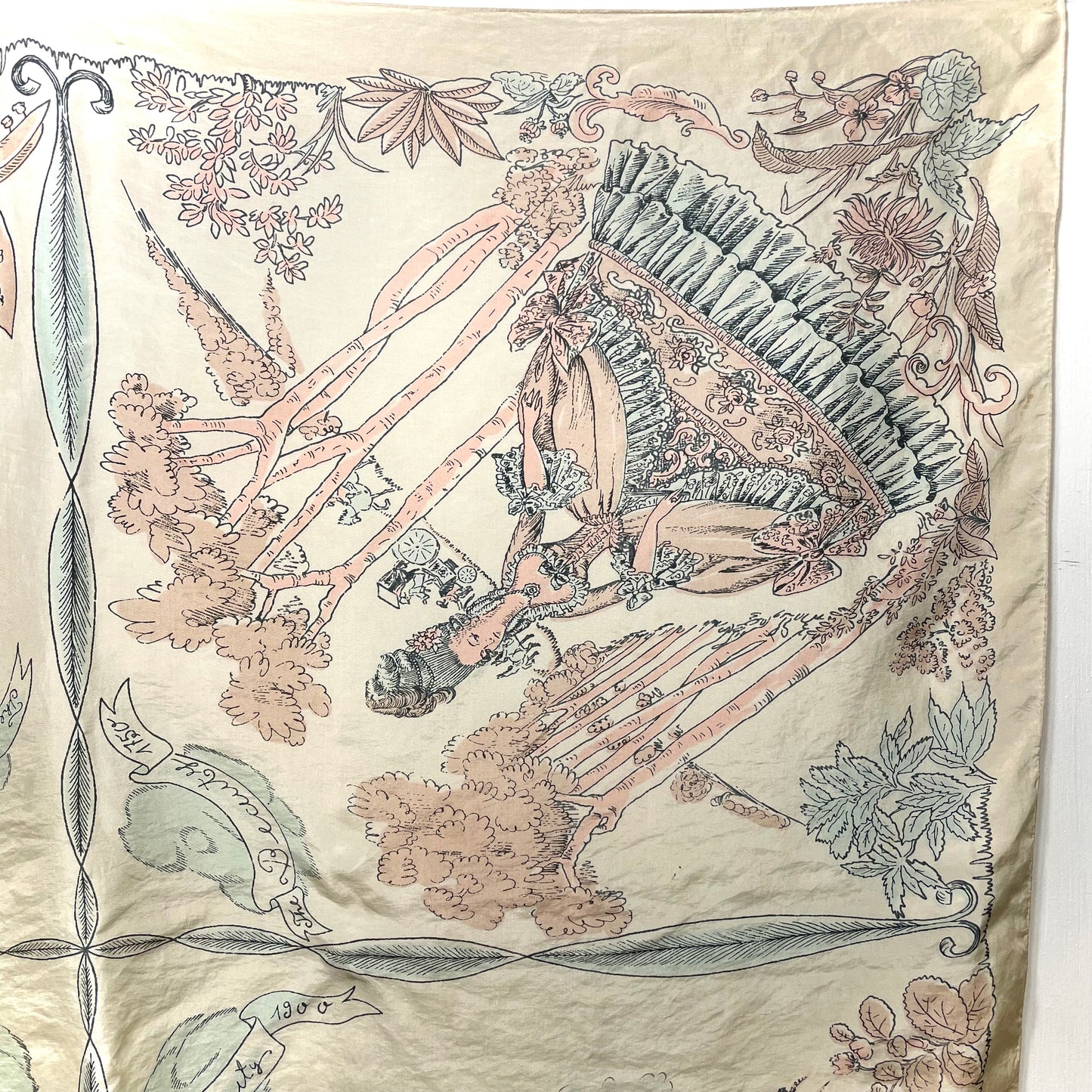 1950s Vintage French Fashion Plate Novelty Silk Scarf