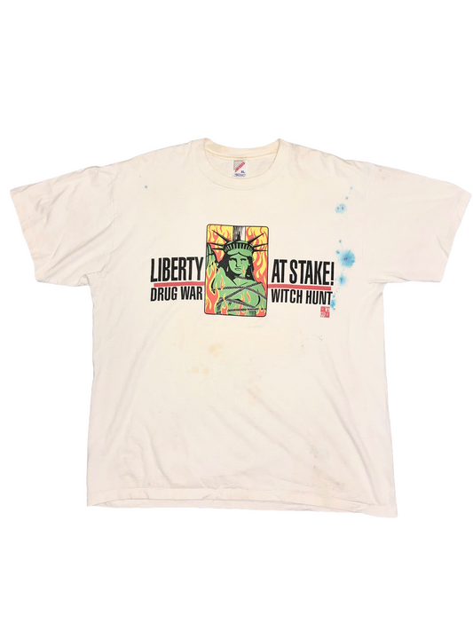 Drug War Witch Hunt! Liberty At Stake! ca. 1990s White Double Sided  Vintage T-Shirt