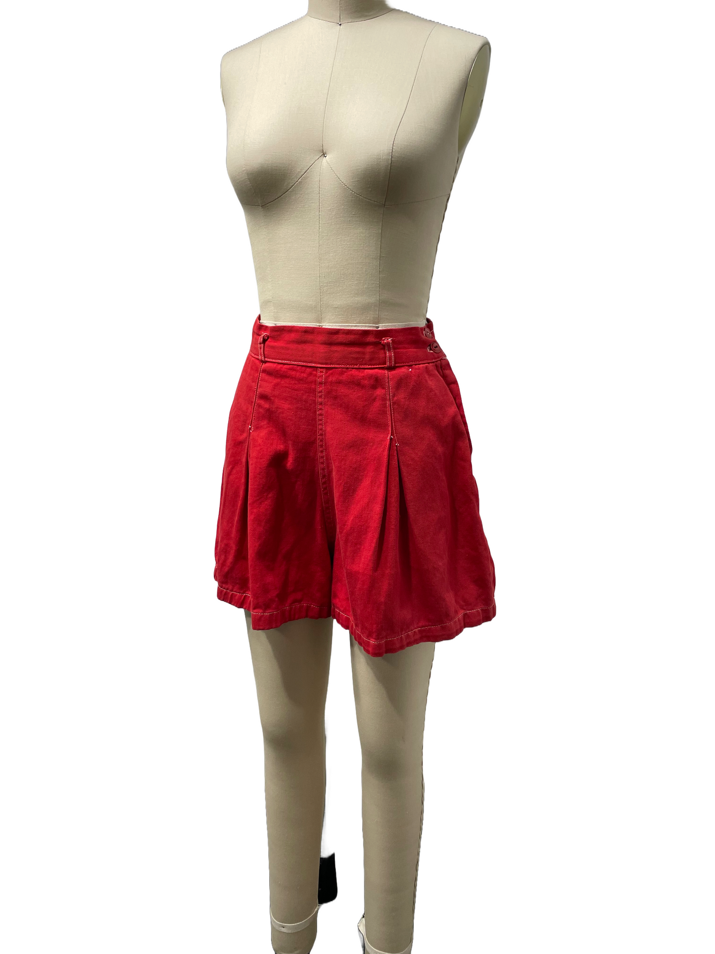 1960s Red Cotton Twill Side Zip Flare Shorts