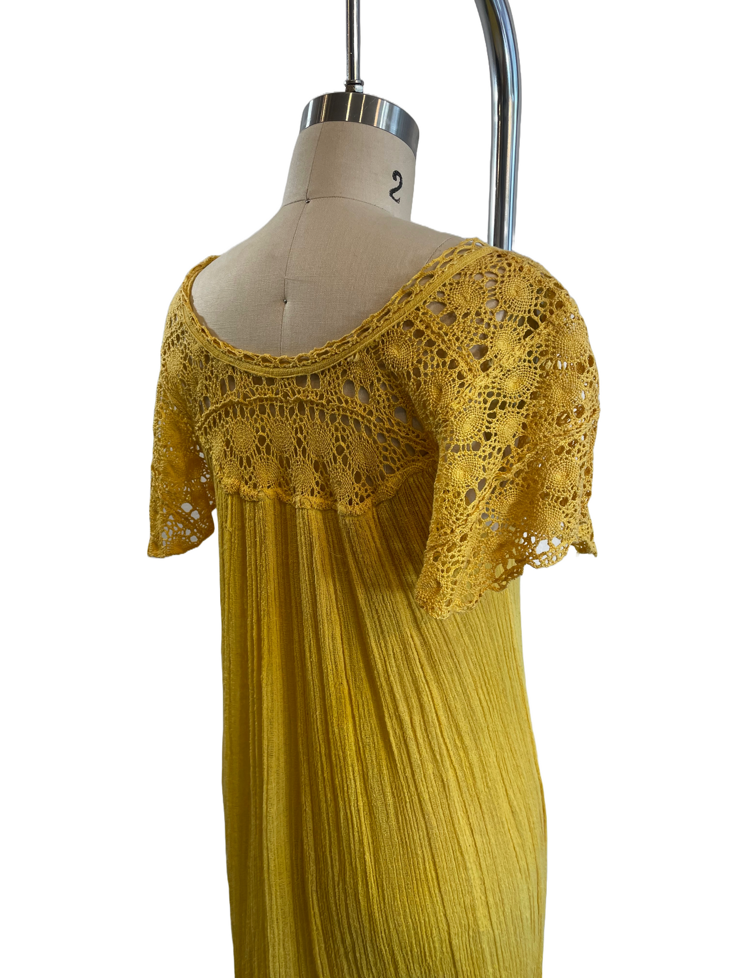 1970s Golden Yellow Gauze Maxi Dress