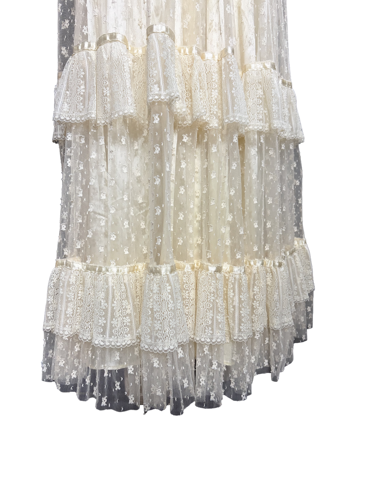 1970s White Lace Authentic Gunne Sax Bridal Collection Edwardian-Inspired Gown