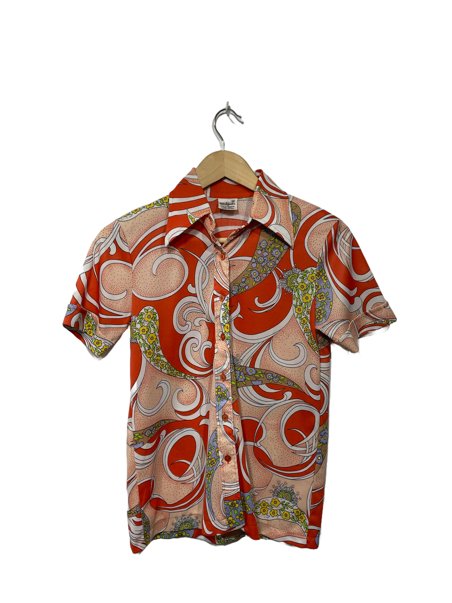 1970s Orange Polyester Paisley Leisure Blouse