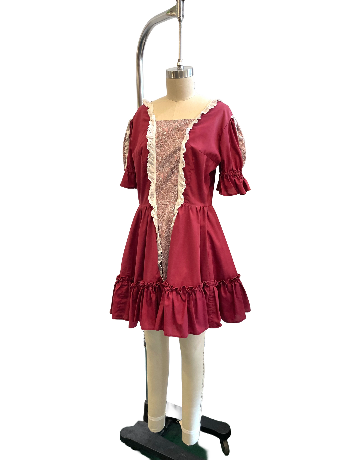1970s-80s Maroon Puff Sleeve Mini Dress