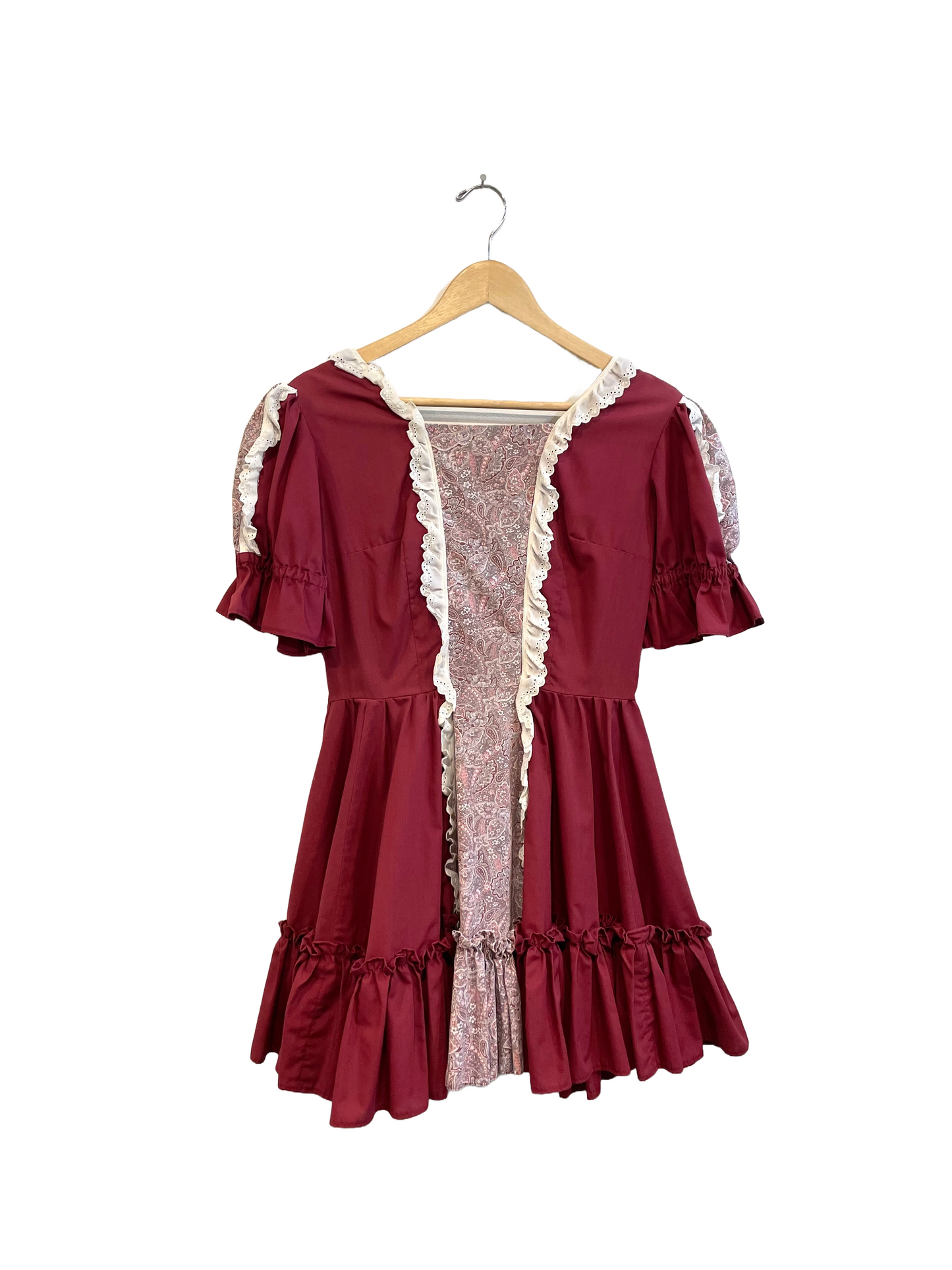 1970s-80s Maroon Puff Sleeve Mini Dress