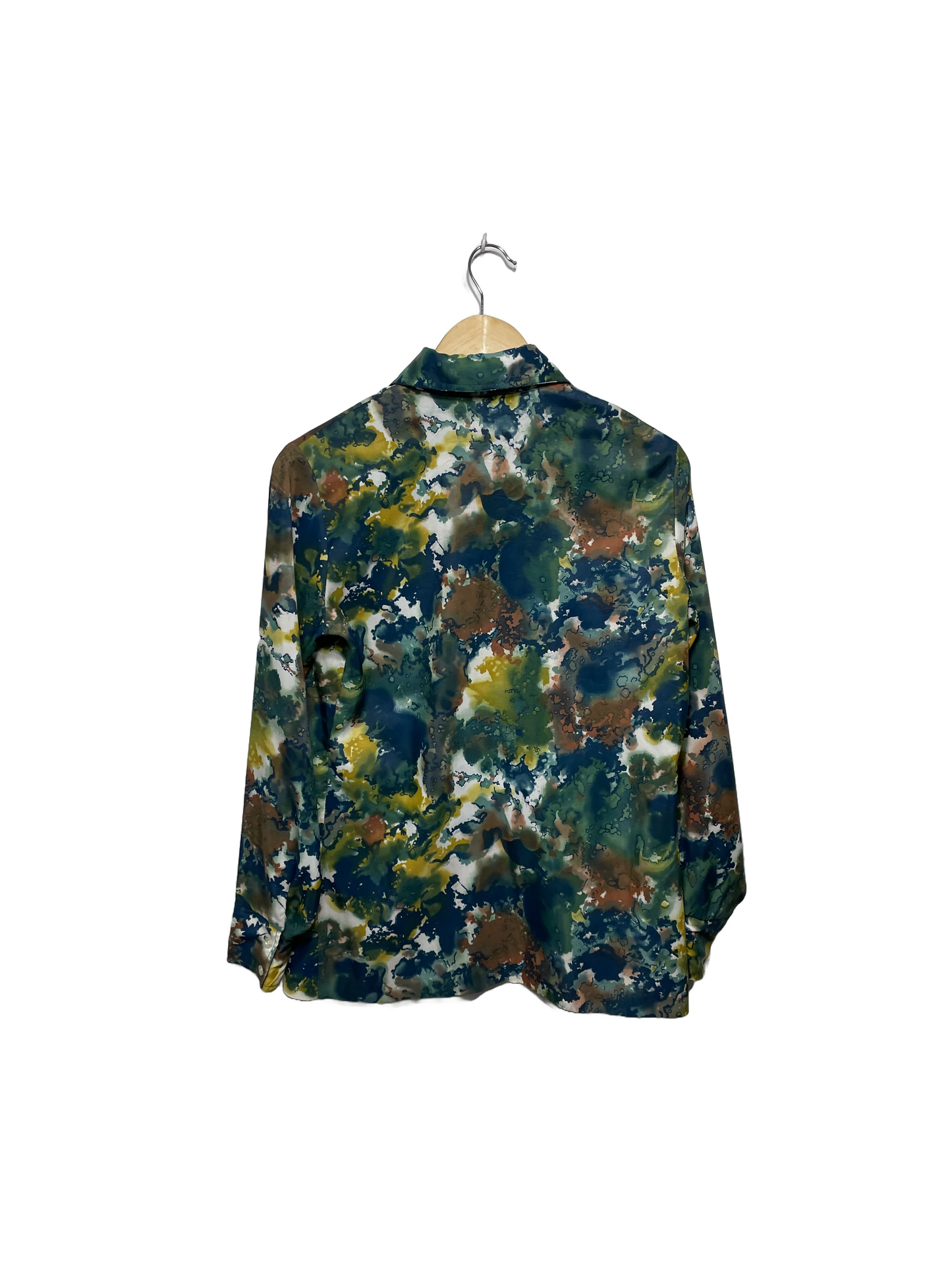 1970s Watercolor Print Poly Long Sleeve Shirt