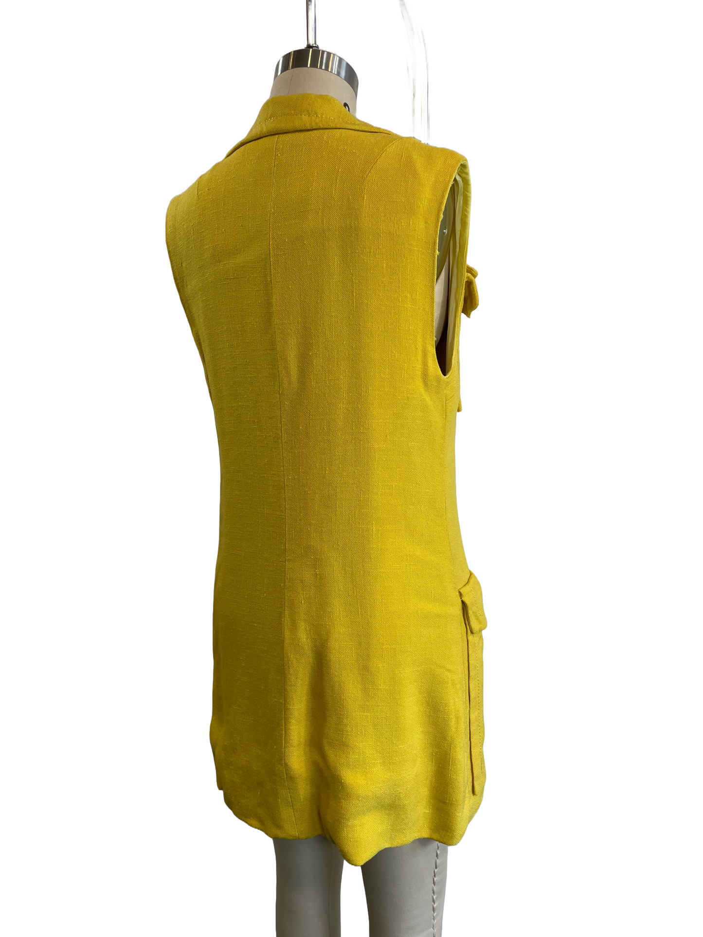 1960s Canary Yellow Safari Vest-Style Pocket Mini Dress