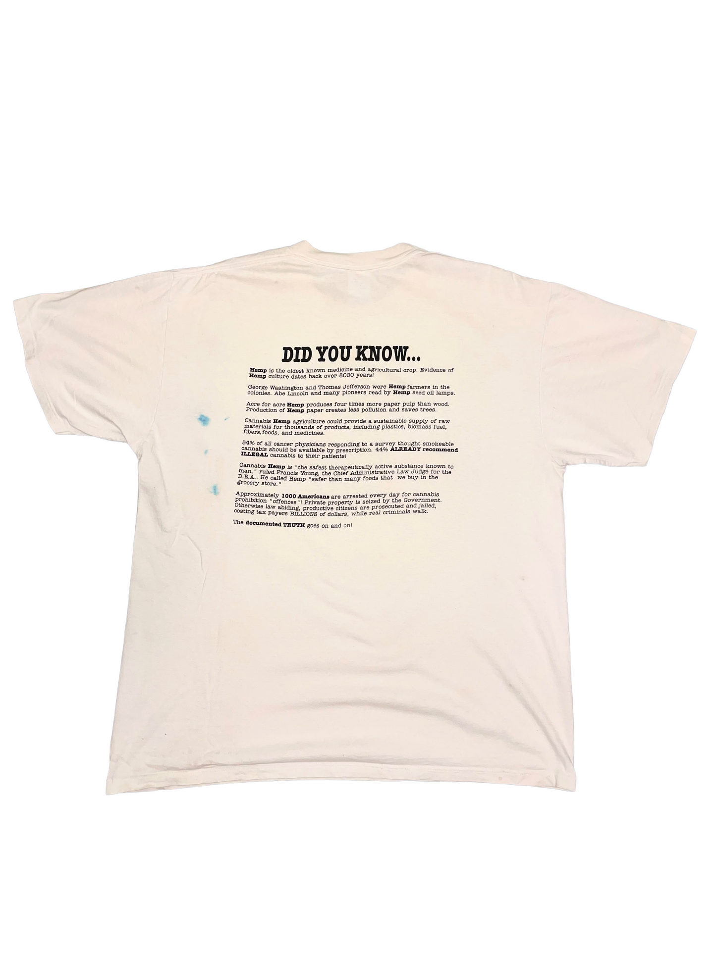 Drug War Witch Hunt! Liberty At Stake! ca. 1990s White Double Sided  Vintage T-Shirt
