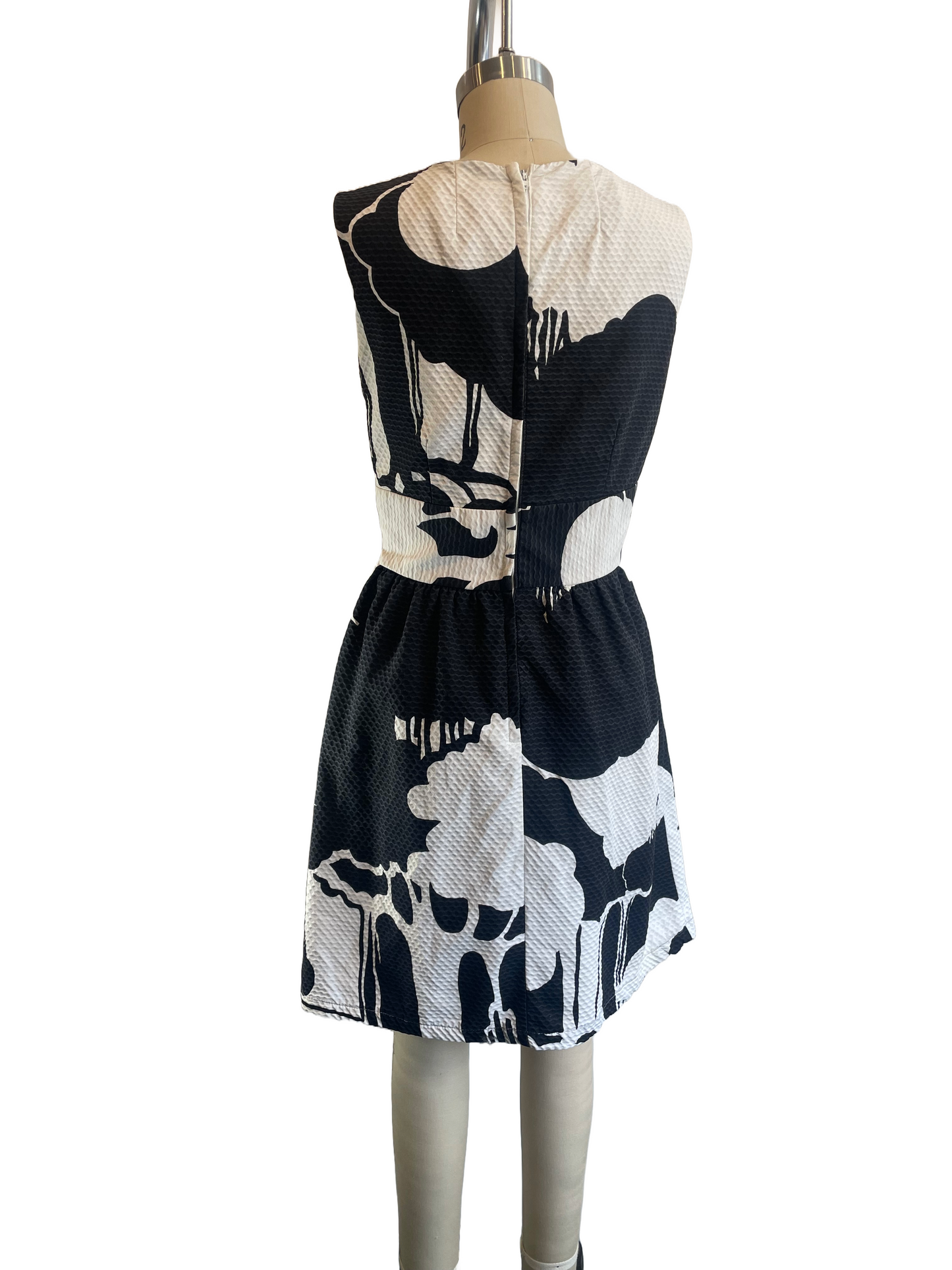 1970s Black White Textured Cross Bust 'Malia' Mini Dress
