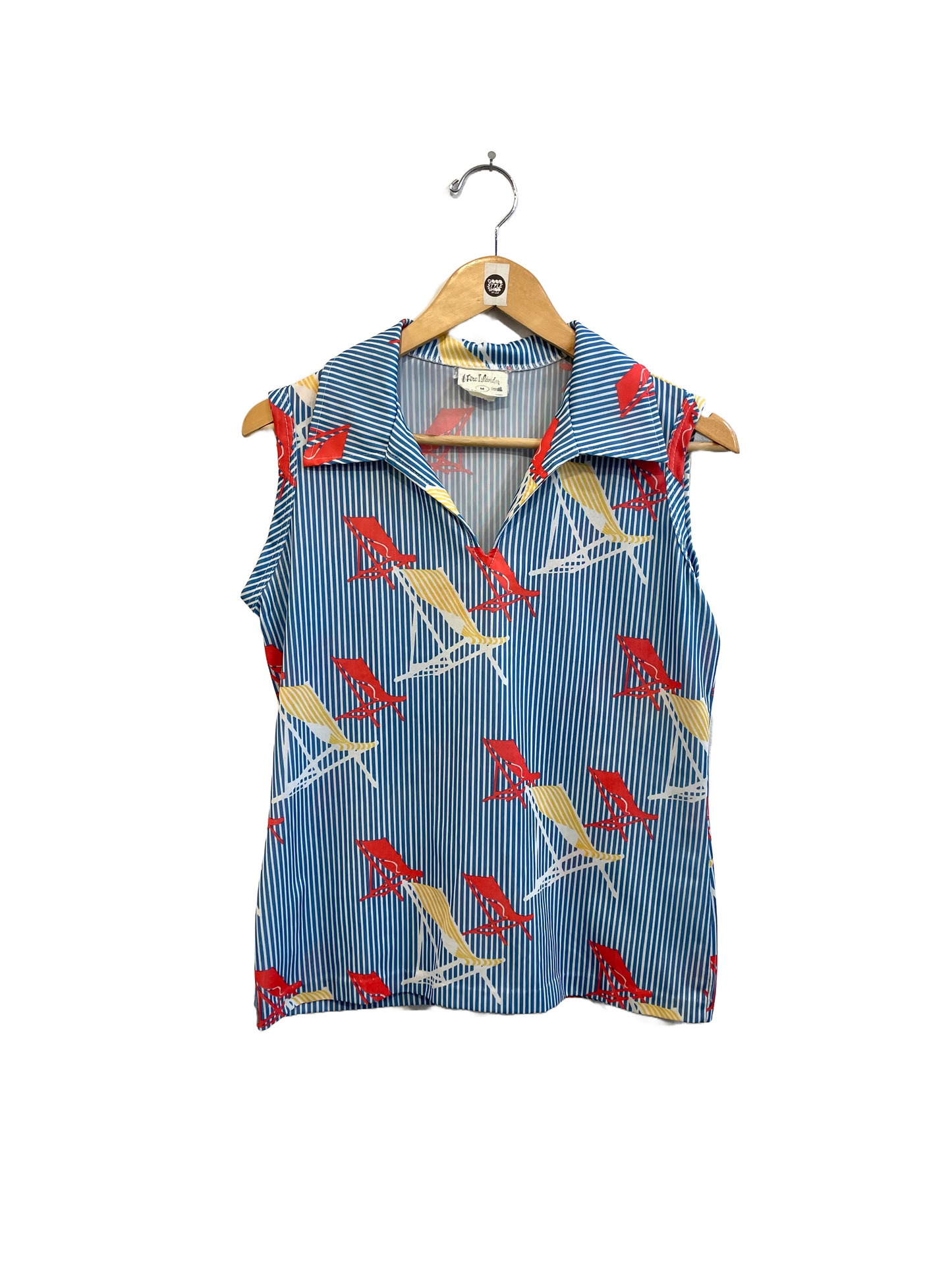 1970s Poly Lawn Chair Print Sleeveless Shirt