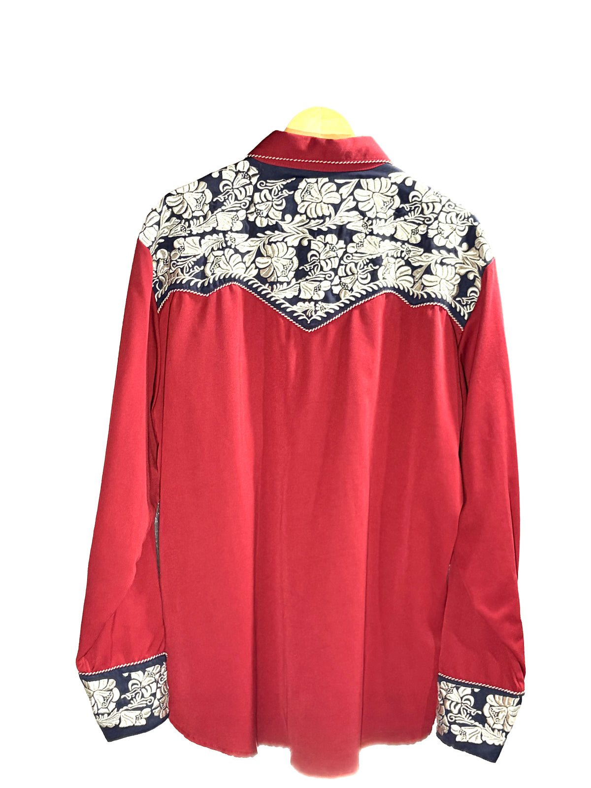 2000s Deep Red Navy White Embroidered ’Scully’ Western Pearl Snap Shirt