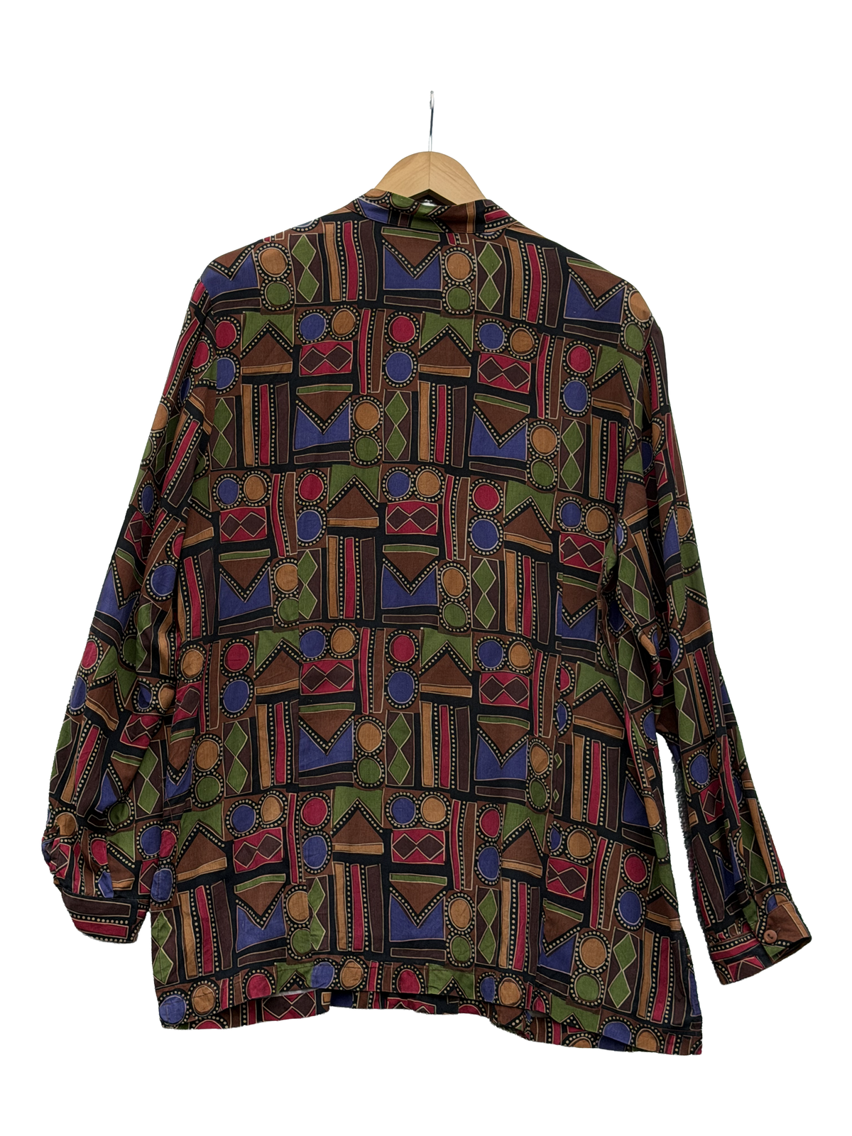 1990s Deep Tones Silk Geometric Blouse