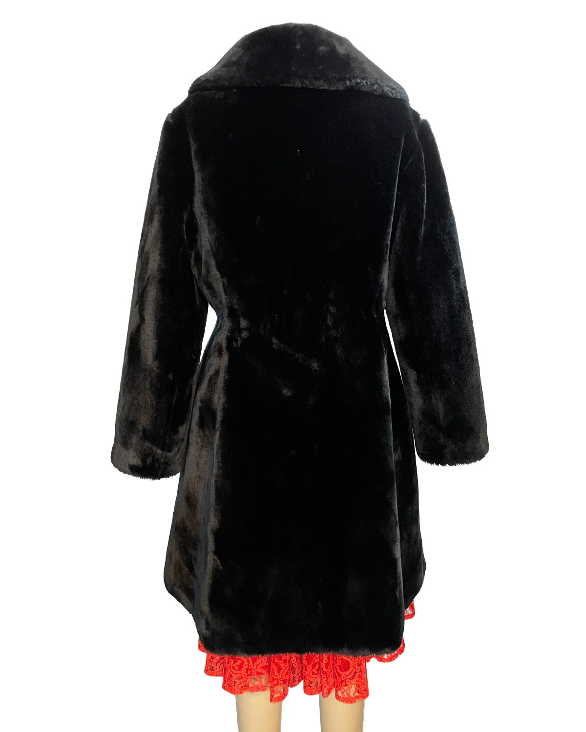 1960s Black Faux Fur Coat with Belt Accent