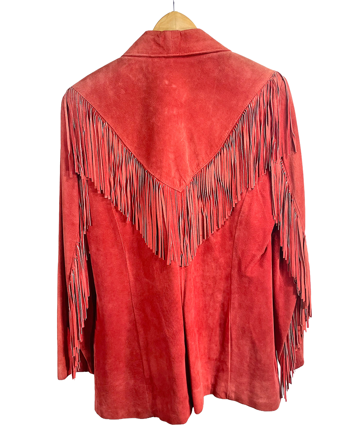 1980s Red Suede LARIAT LEATHERS Shag Fringe Shawl Lapel Blazer