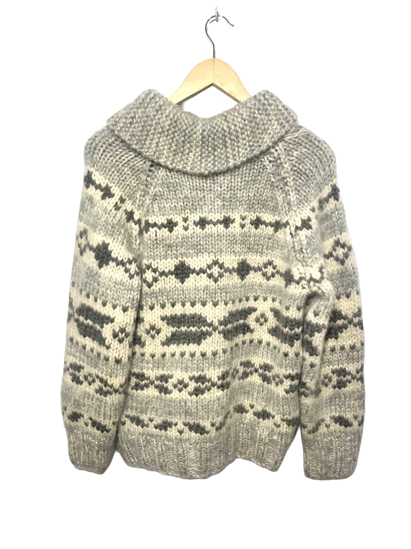 1970s Cream Grey Wool Cowichan Zip Cardigan