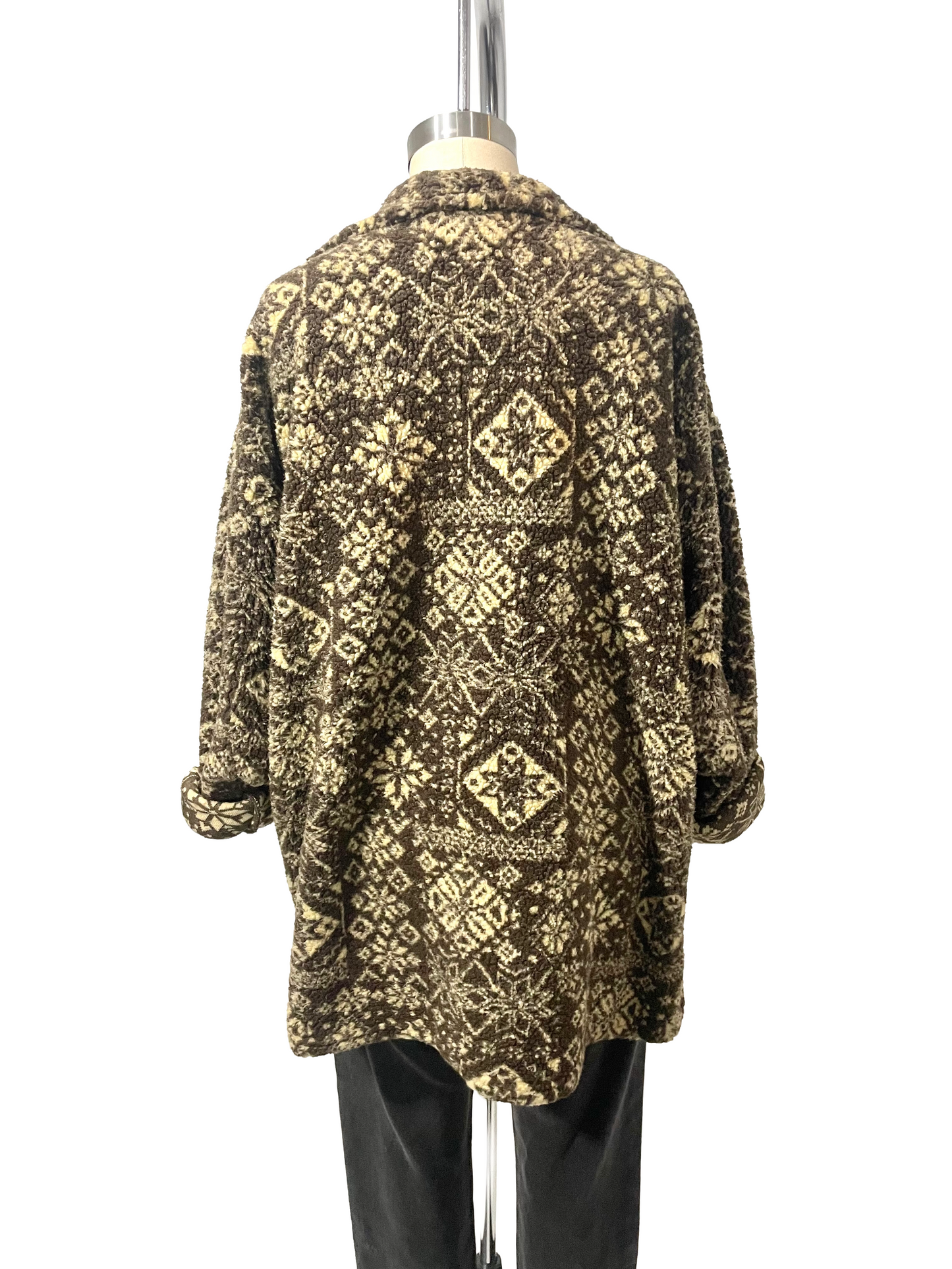 1990s Brown ‘Paris Sport Club’ Tapestry Print Fleece Shacket