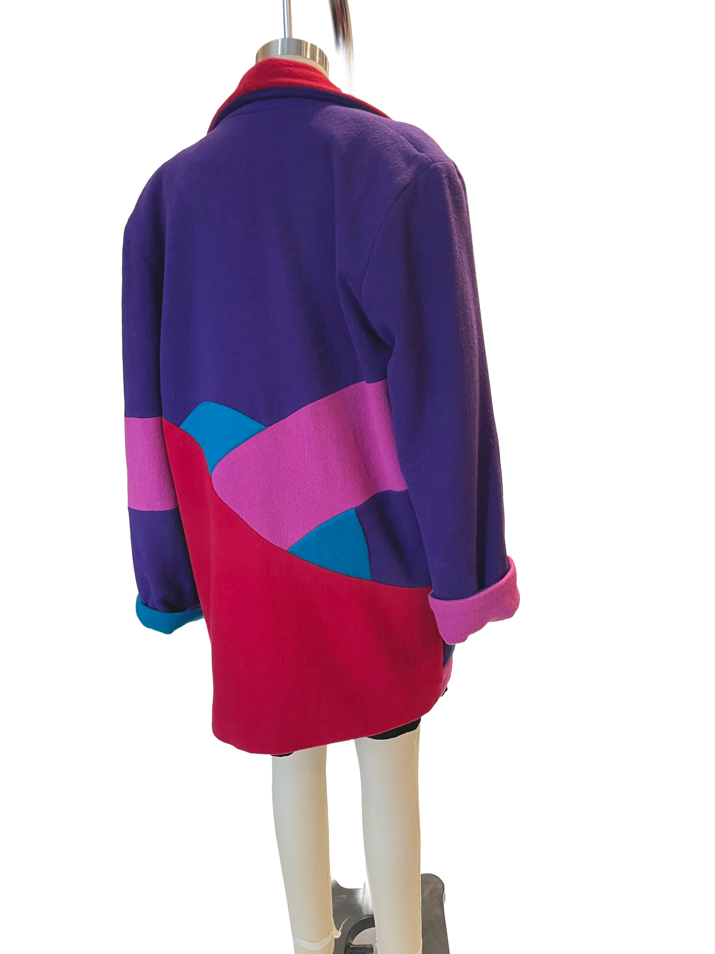 1980s Colorblock Jewel Tone Brushed Wool Jacket