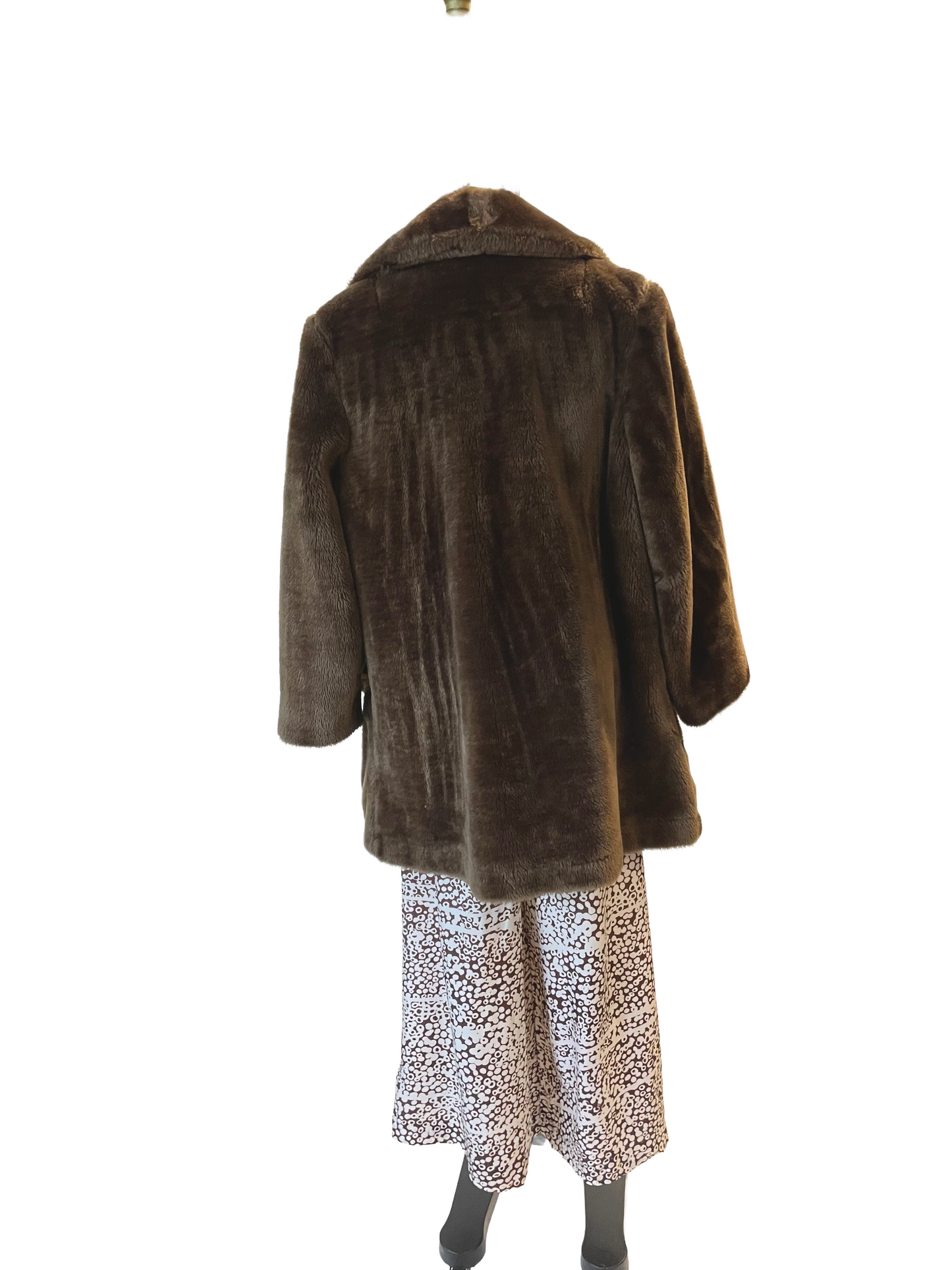 1970s Brown Faux Fur Teddy Bear Plush Double Breasted Coat