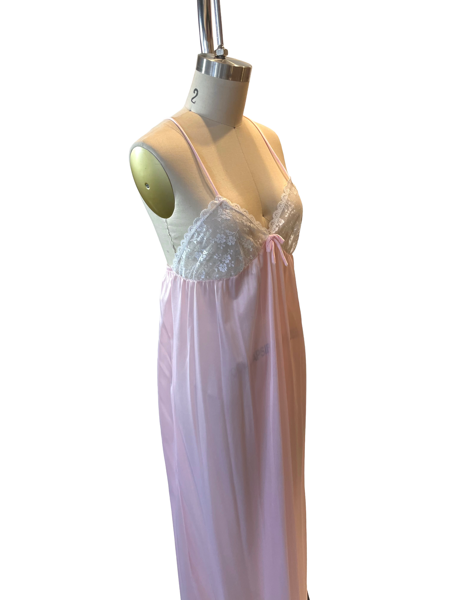 1970s Pastel Pink Lace Wrap Nylon Duster Nightgown