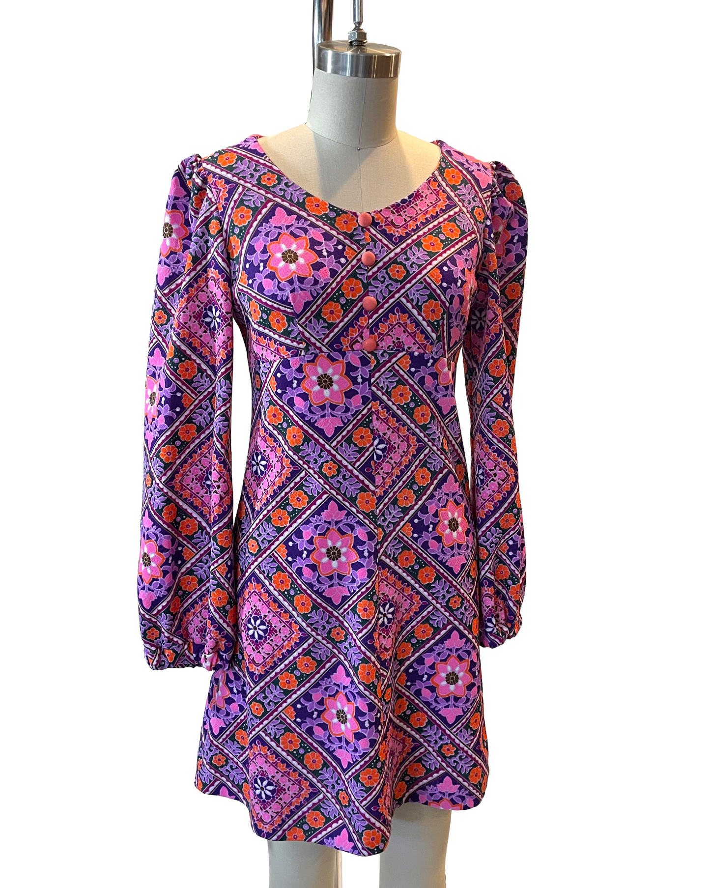 1970s Bright Psychedelic Polyester Tunic Mini Dress