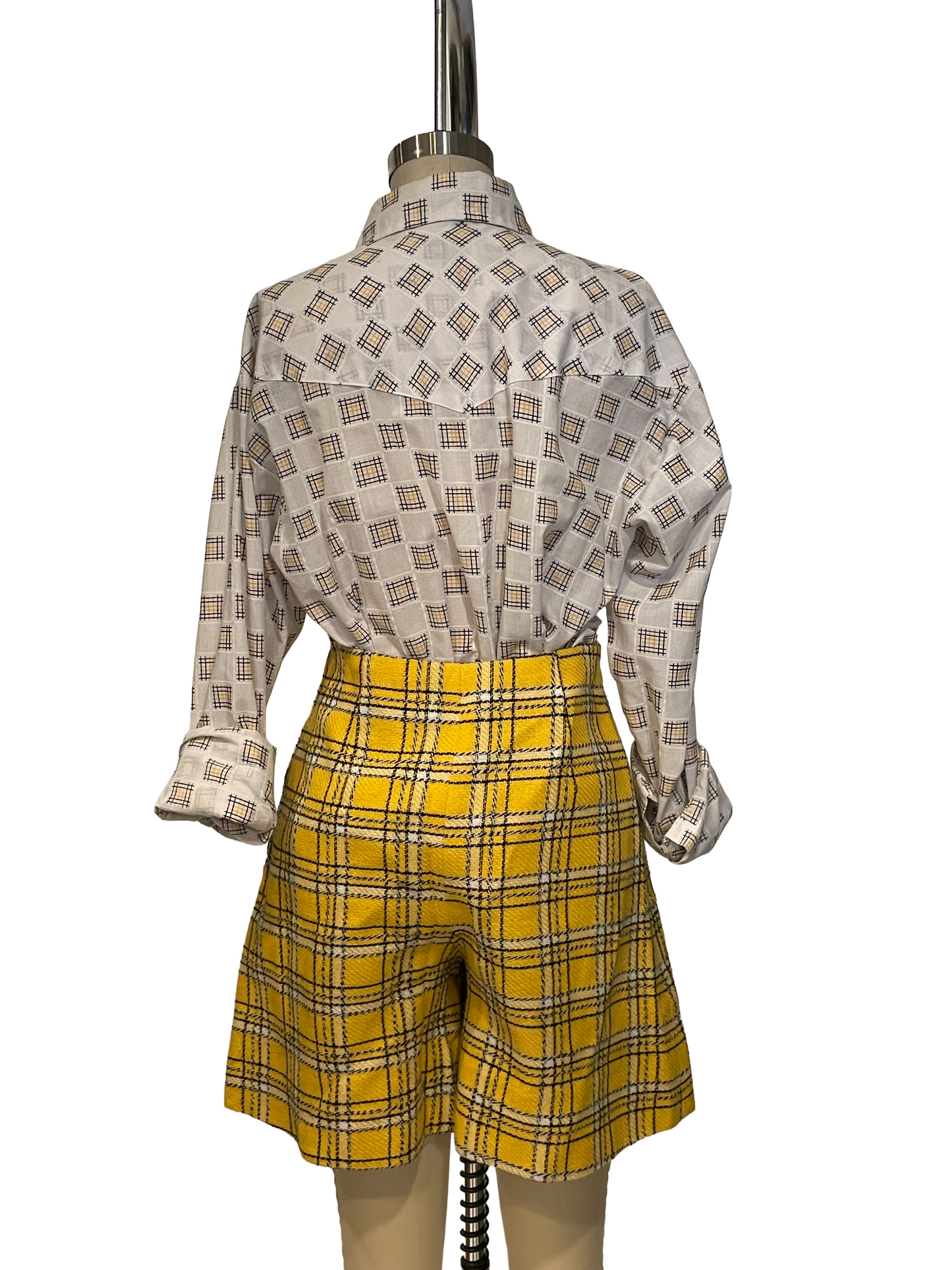 1960s Yellow Black White 2 Pocket Handmade Side Zip Shorts