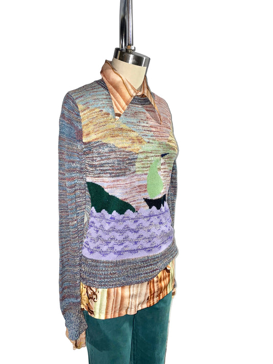 1970s Mixed Space-Dye Landscape Crewneck Sweater
