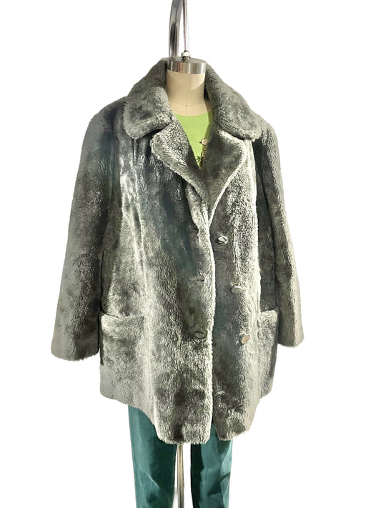 1970s Grey Faux Fur Car Coat