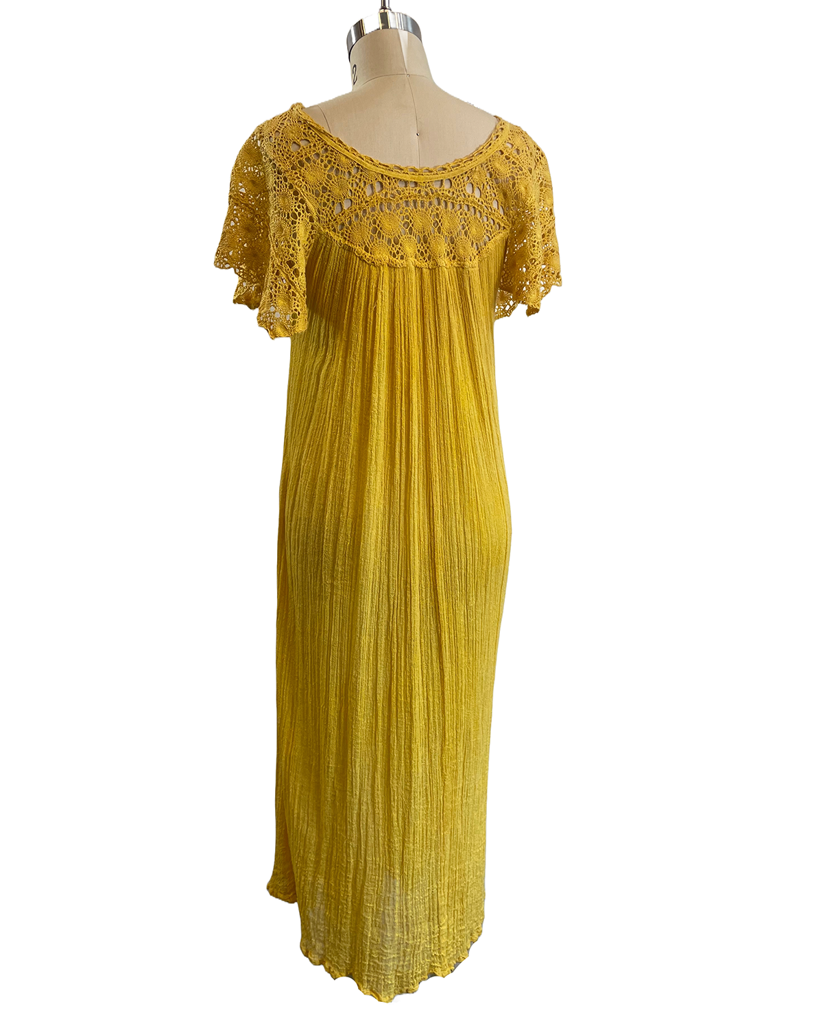 1970s Golden Yellow Gauze Maxi Dress