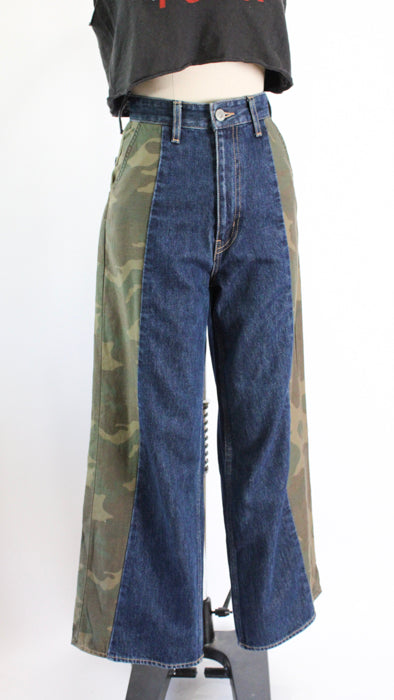 2000s Camouflage Panel Denim Japanese Wide-Leg Jeans