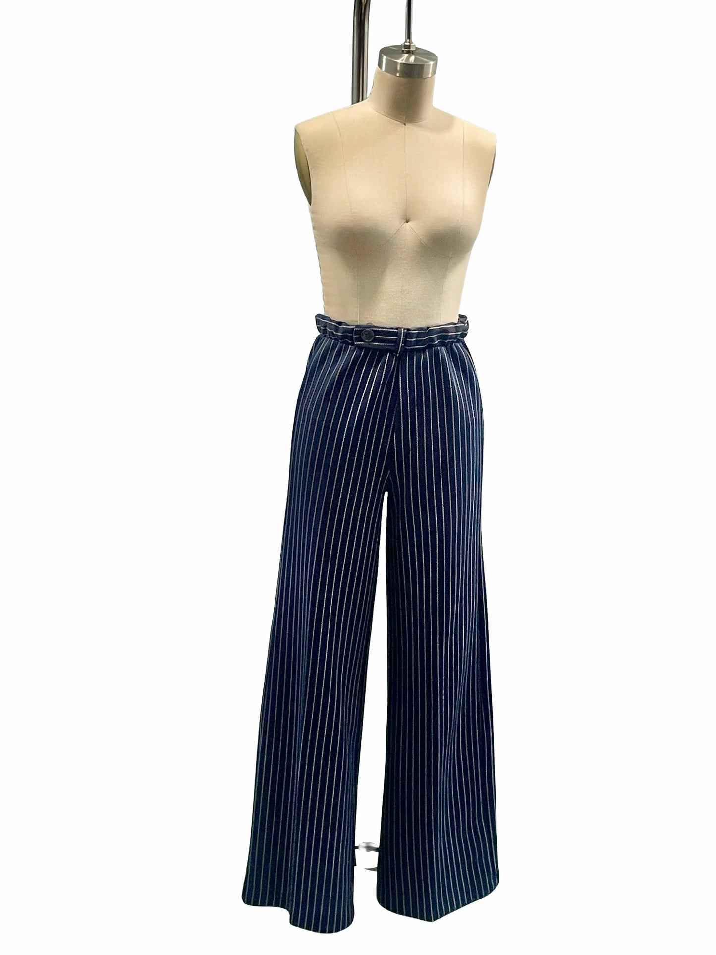 1970s Navy White Tailored Pinstripe Poly Knit 3-Piece Suit