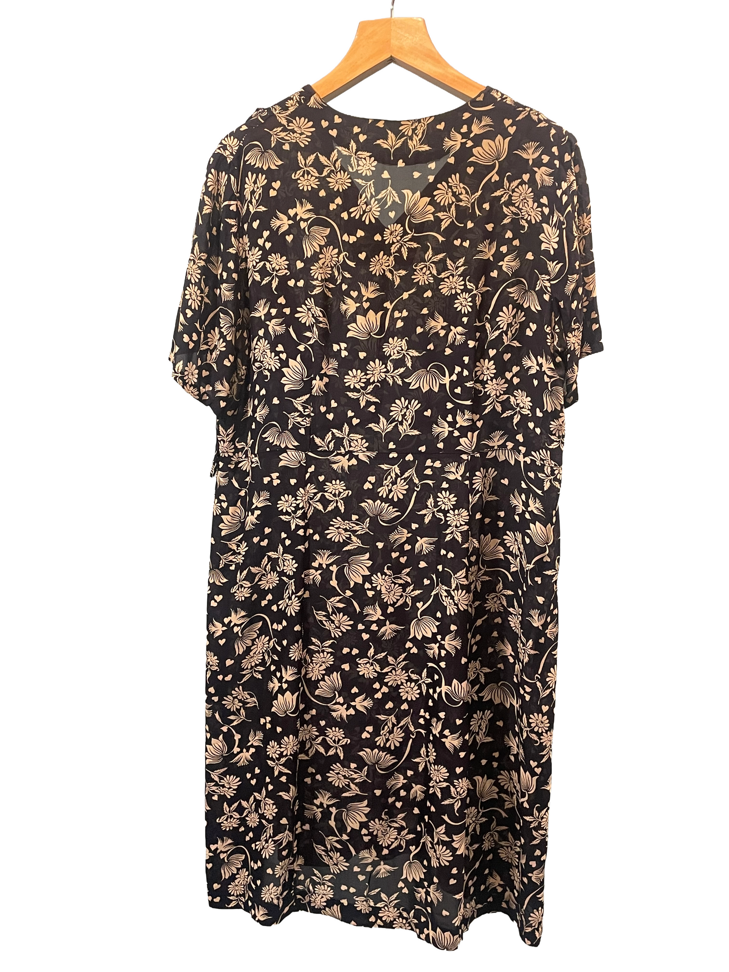 1940s Black White Hearts Florals Sheer Rayon Plus-Size Dress