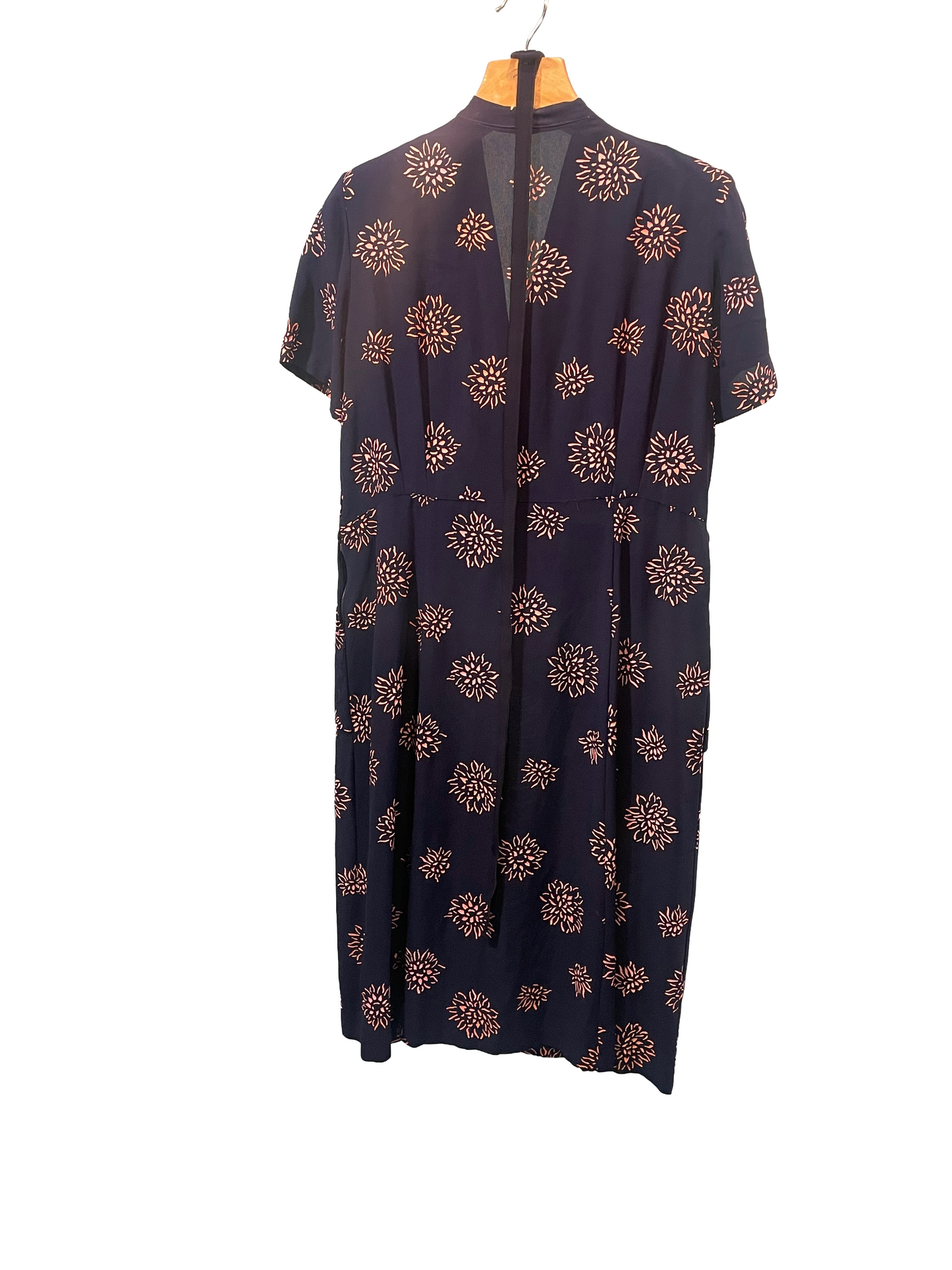1940s Navy Pink Floral Print Peplum Rayon Formal Plus-Size Dress