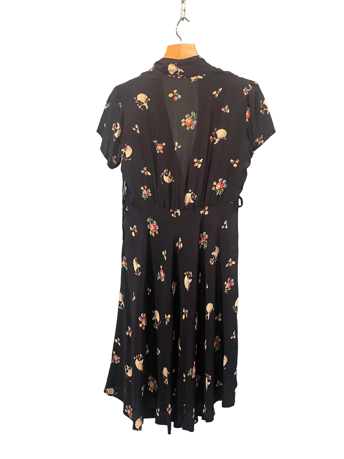 1940s Navy Rayon Silhouette Novelty Print Plus-Size Dress