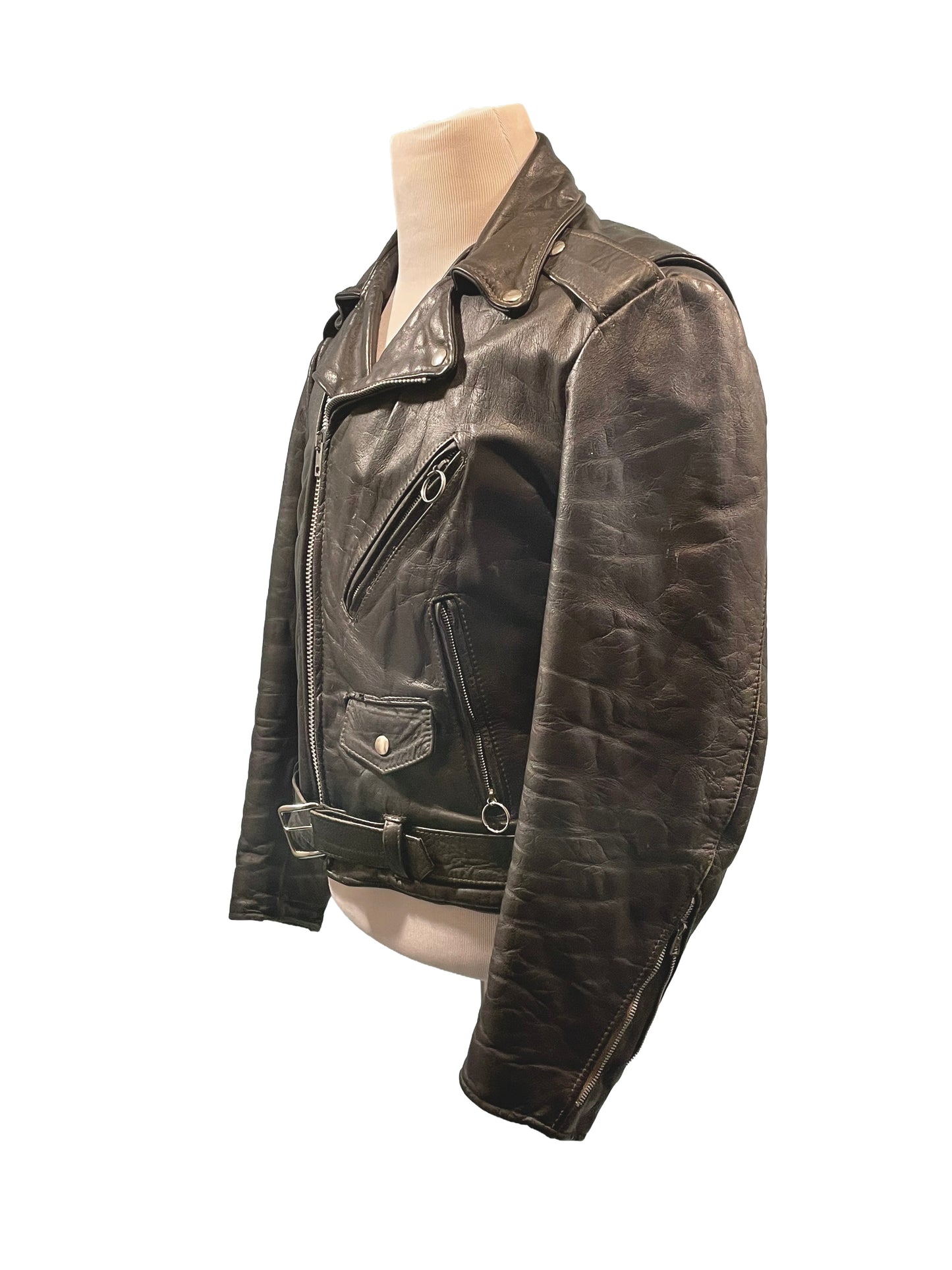 1970s Black Excelled Leather Biker Jacket