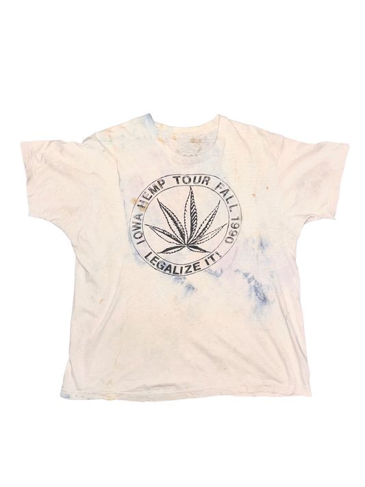 Iowa Hemp Tour 1990 Legalize It! White Tie-Dye Double Sided Vintage T-Shirt