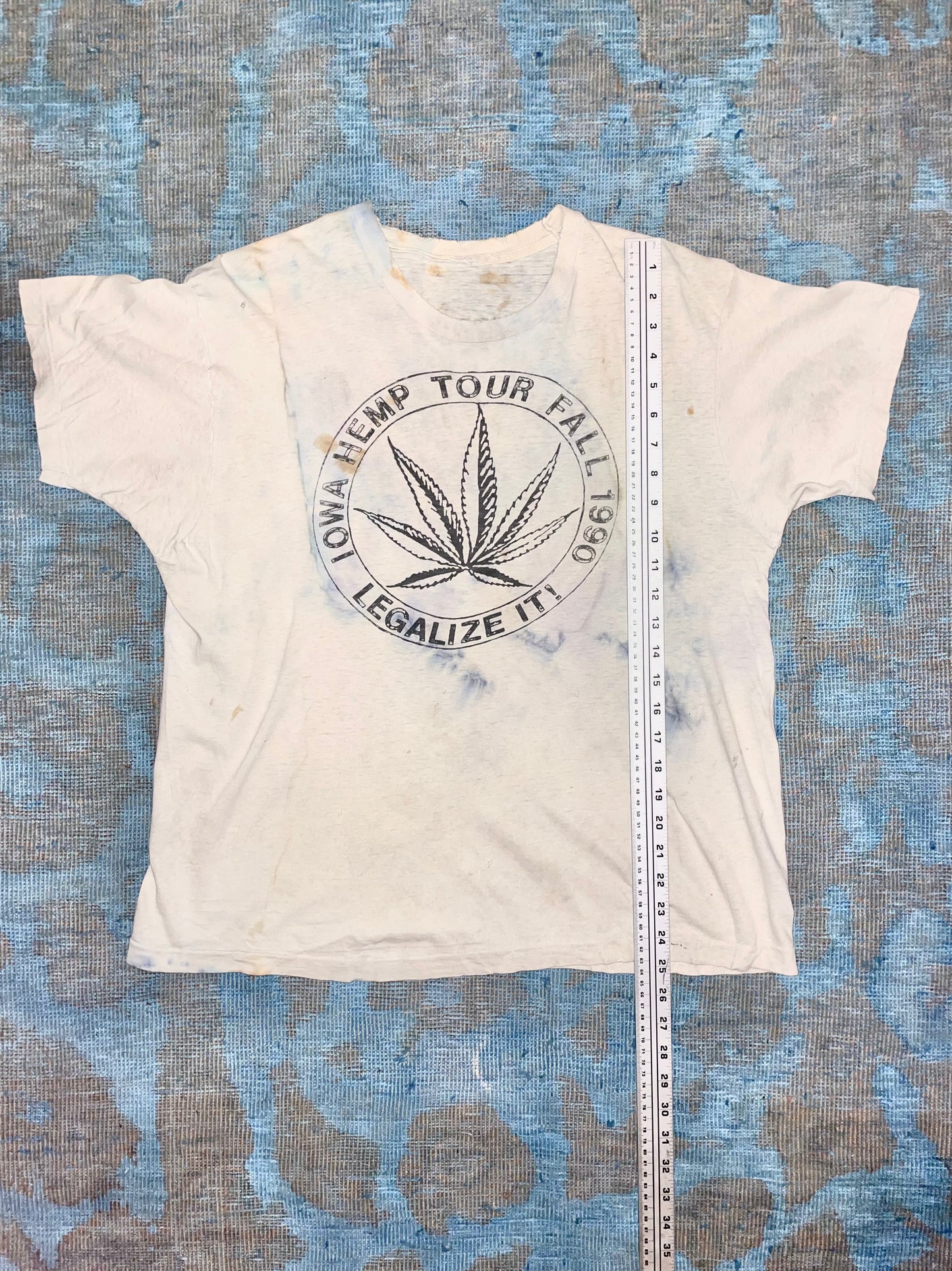 Iowa Hemp Tour 1990 Legalize It! White Tie-Dye Double Sided Vintage T-Shirt