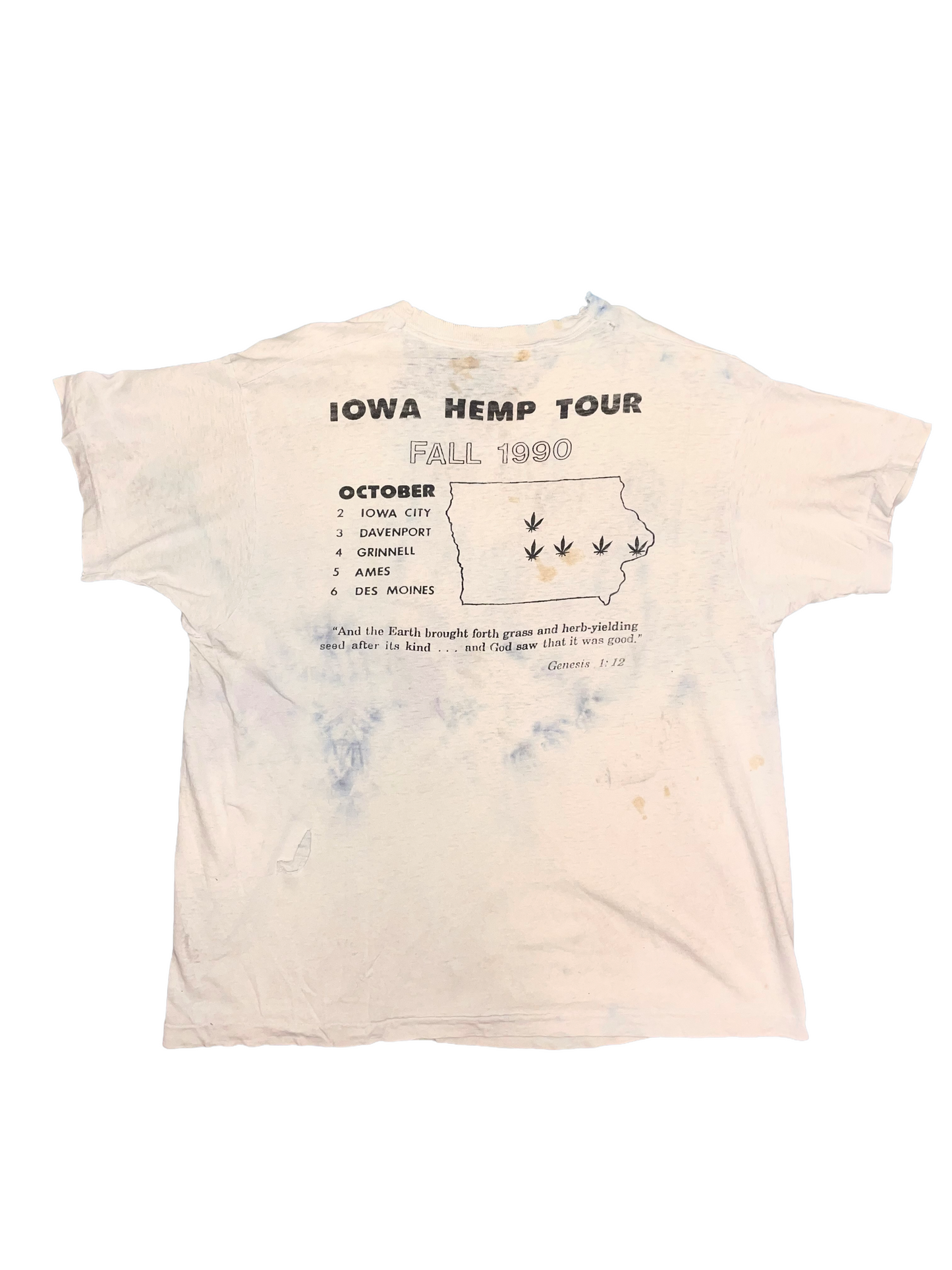 Iowa Hemp Tour 1990 Legalize It! White Tie-Dye Double Sided Vintage T-Shirt