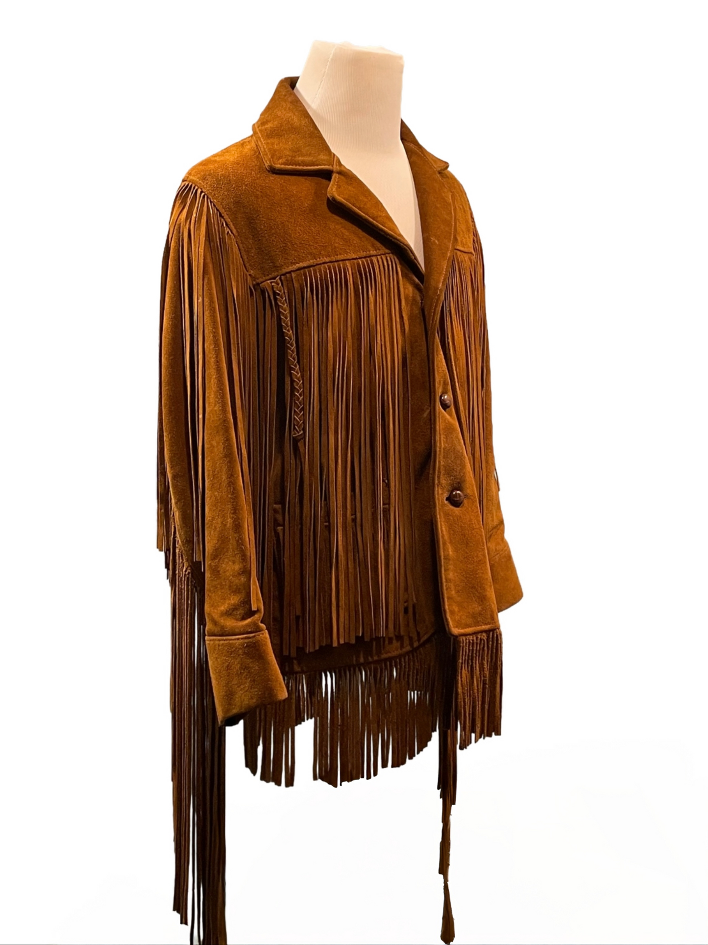 1970s Camel Brown Suede Leather Fringed Jacket