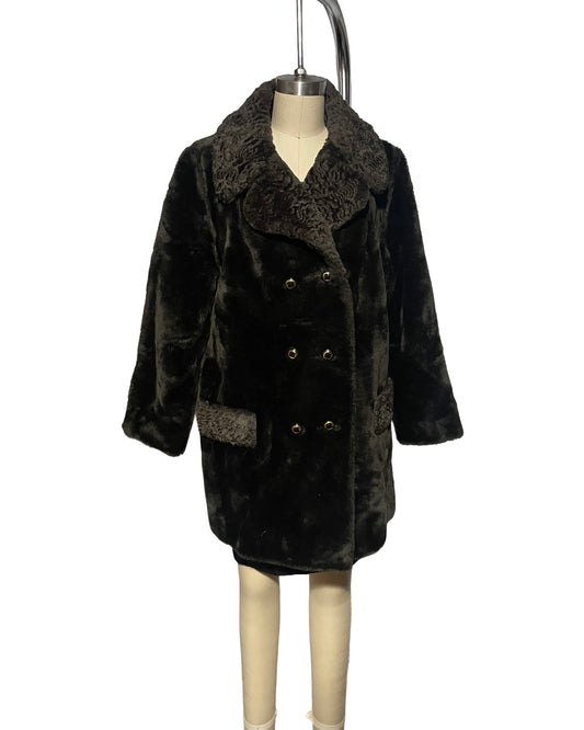 1970s Chocolate Fleece Double-Breasted Satin-Lined Coat