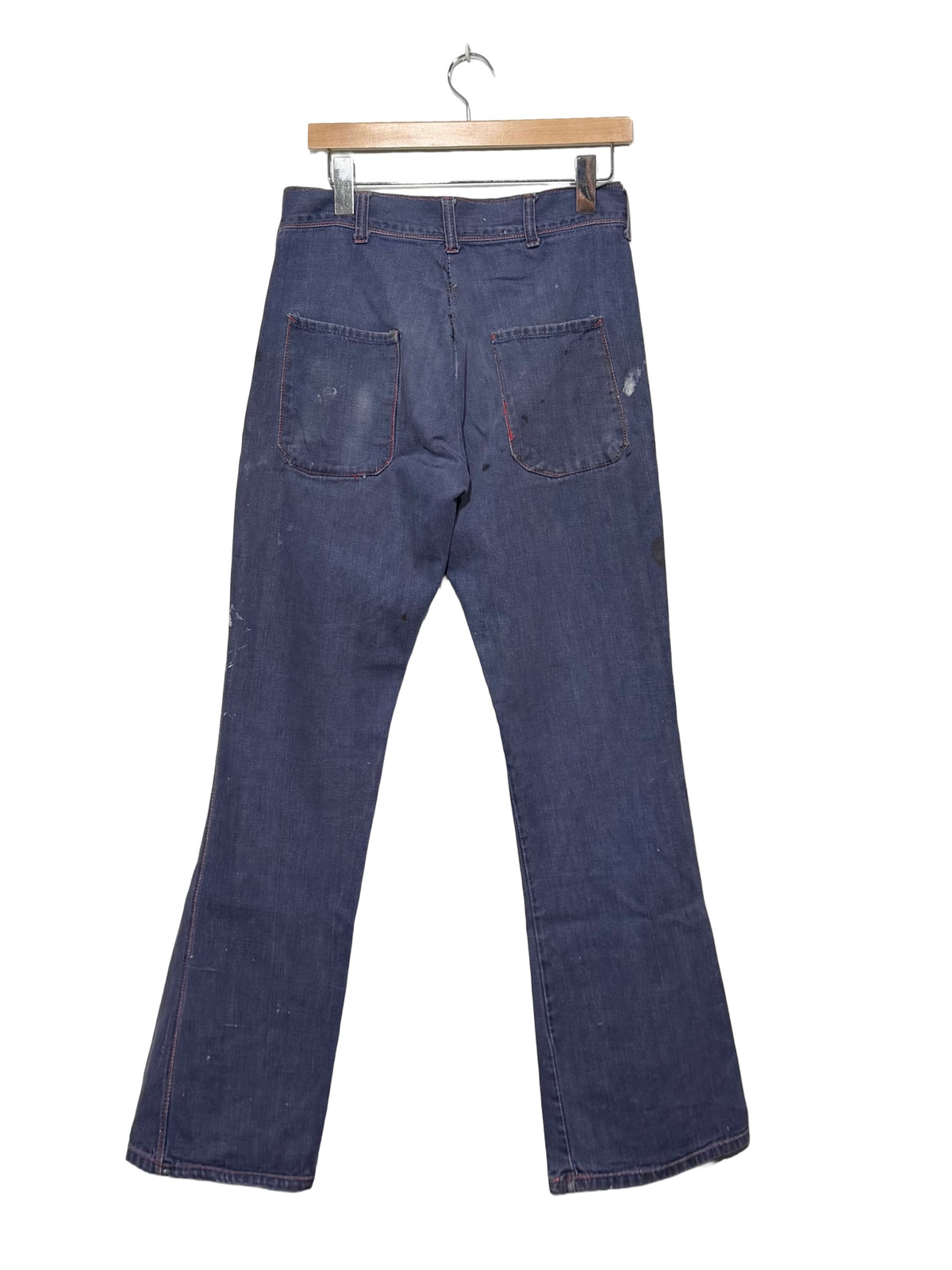 1970s Flared Blue Patch Pockets Jeans