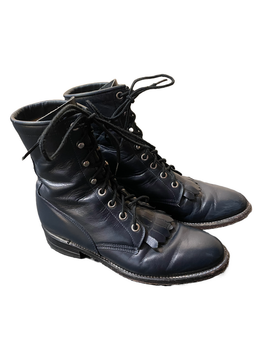 1990s Deep Navy Justin Kiltie Roper Boots US 6B