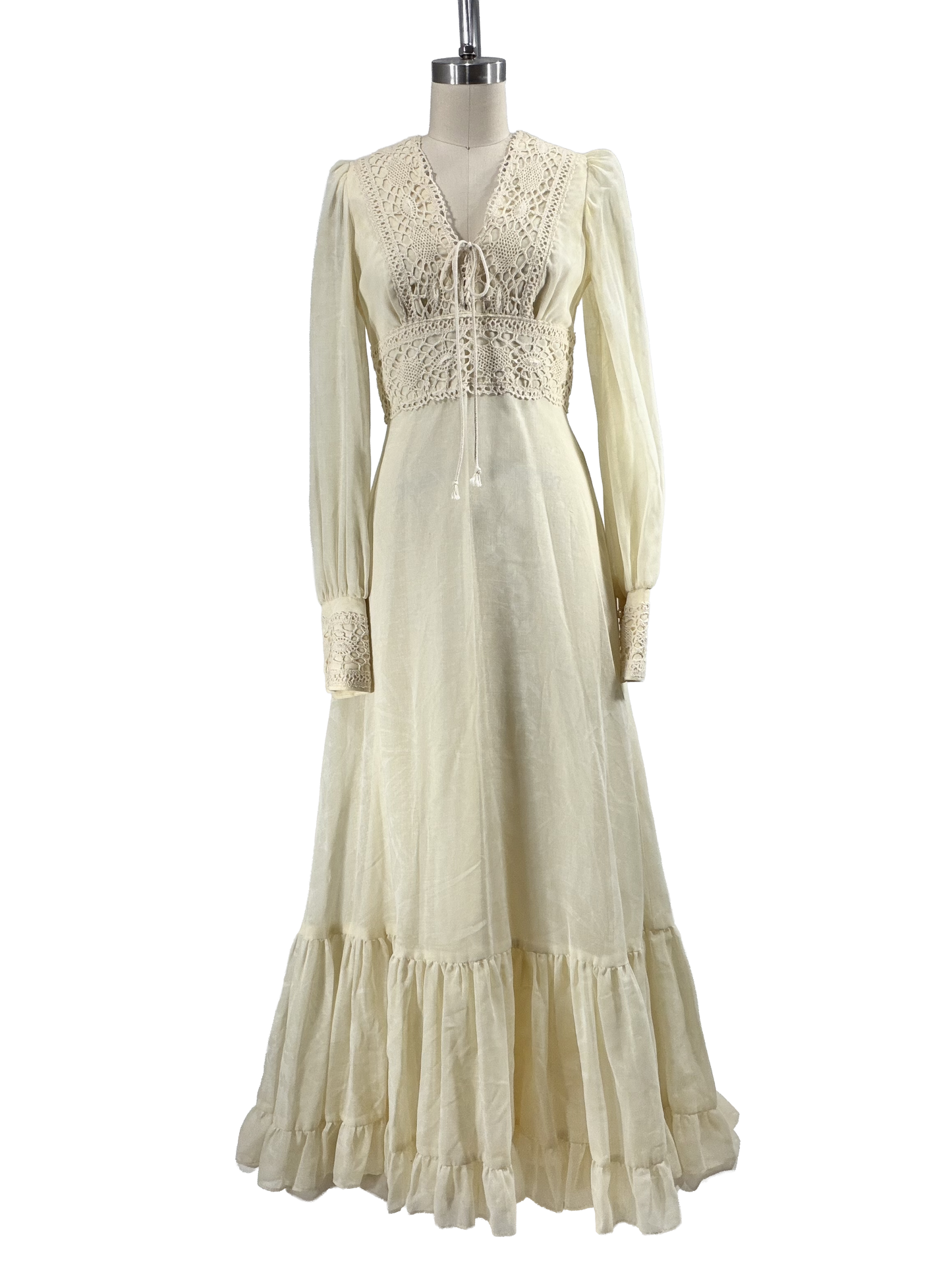 1970s Cream Gunne-Replica Edwardian-Inspired Bohemian Bridal Gown