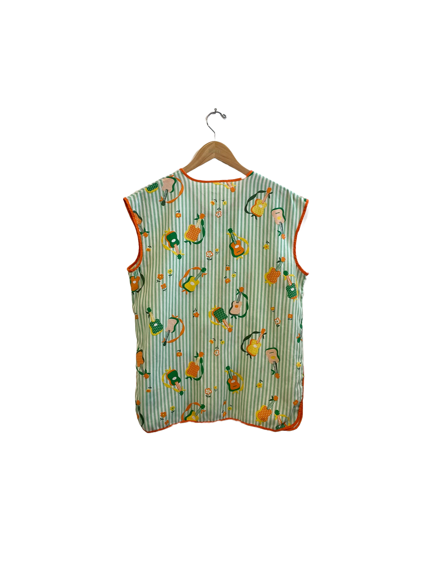 1960s Green Orange Yellow Guitar Stripe Novelty Zip Smock