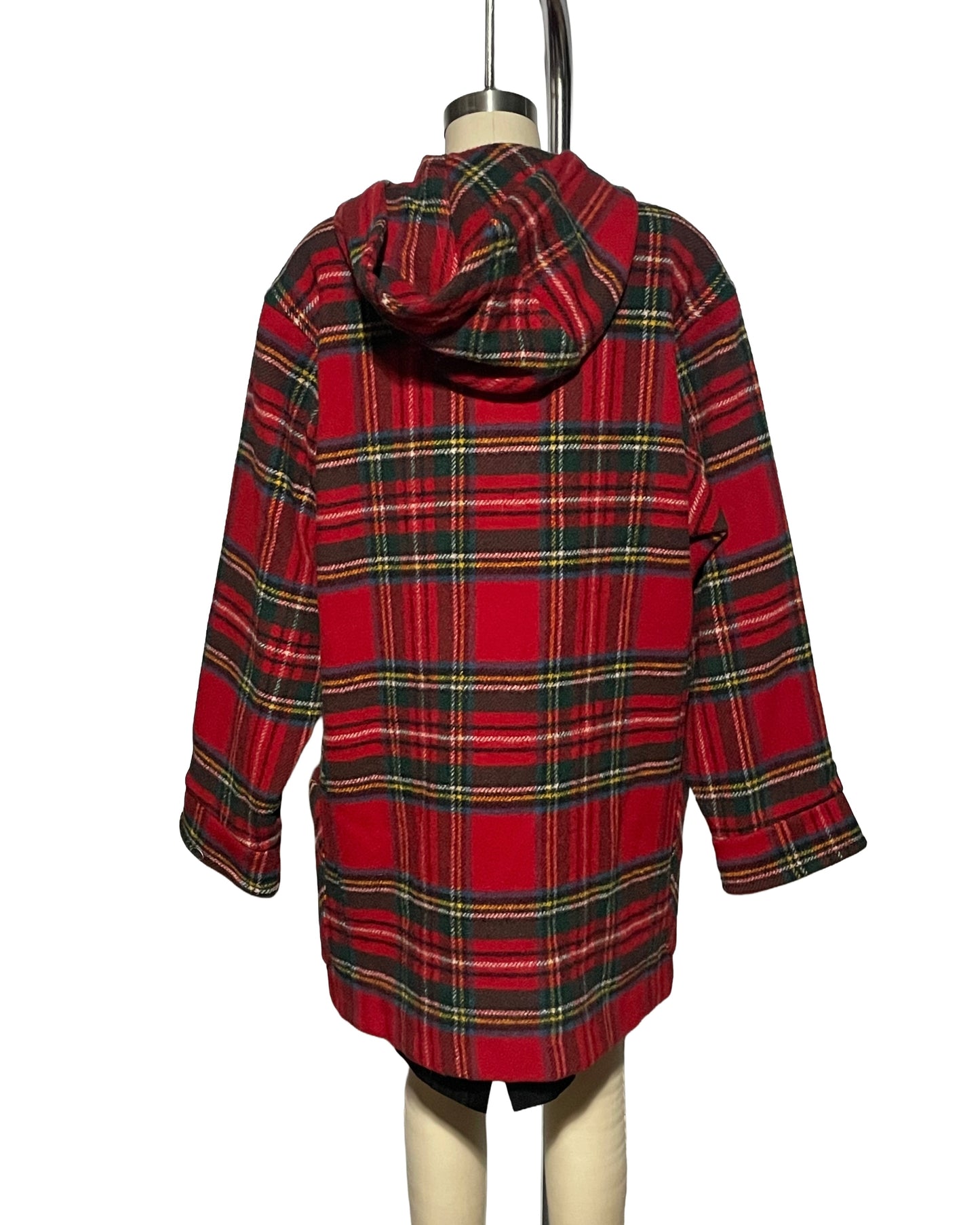 1990s Eddie Bauer Red Wool Plaid Toggle Button Coat