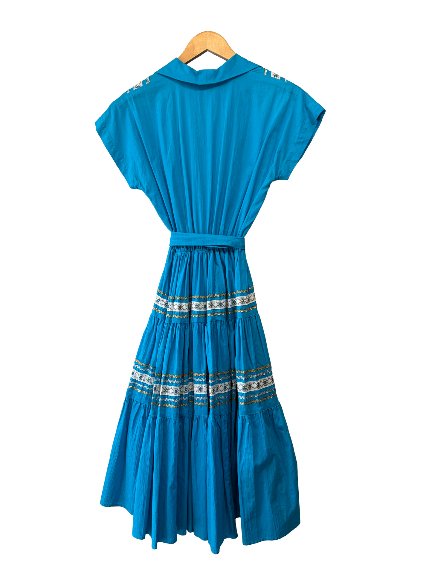 1950s Cerulean Cotton Belted Silver Ric-Rac Ranchcraft Patio Dress